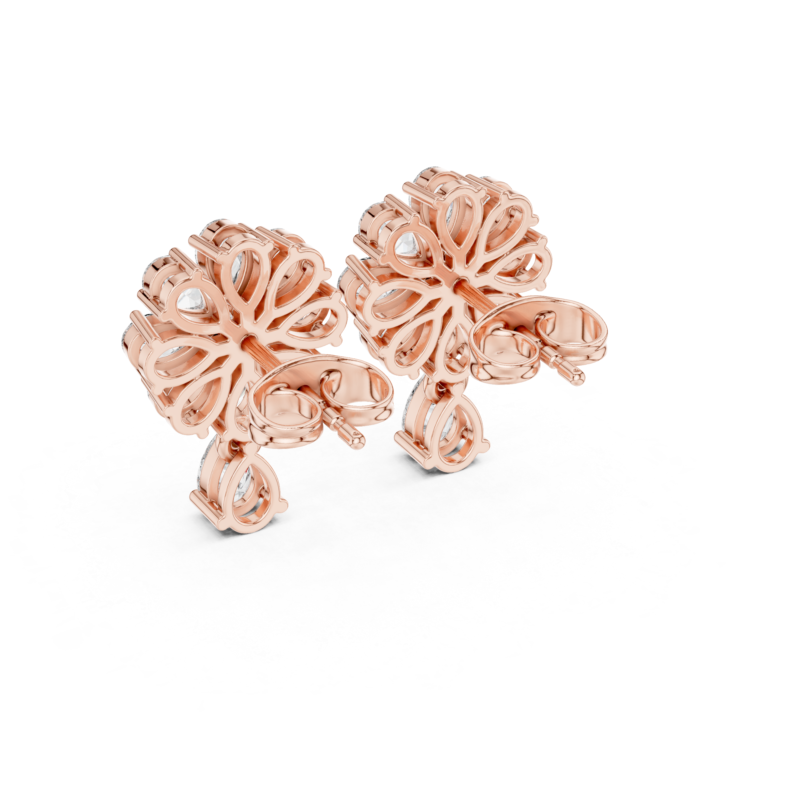 Radiant Twisted Halo Diamond Stud Earrings in Rose Gold - VYKA Diamonds