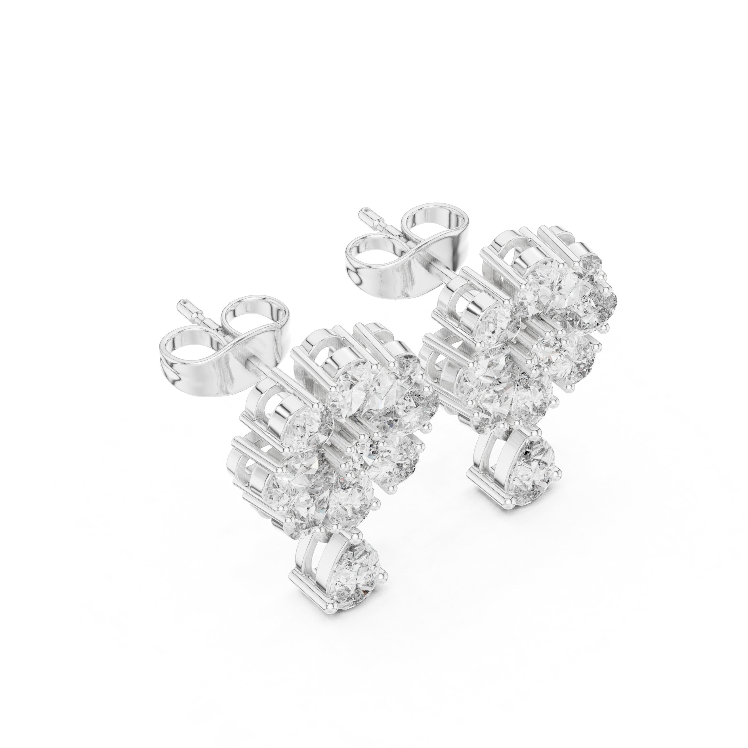 Radiant Twisted Halo Diamond Stud Earrings in White Gold - VYKA Diamonds