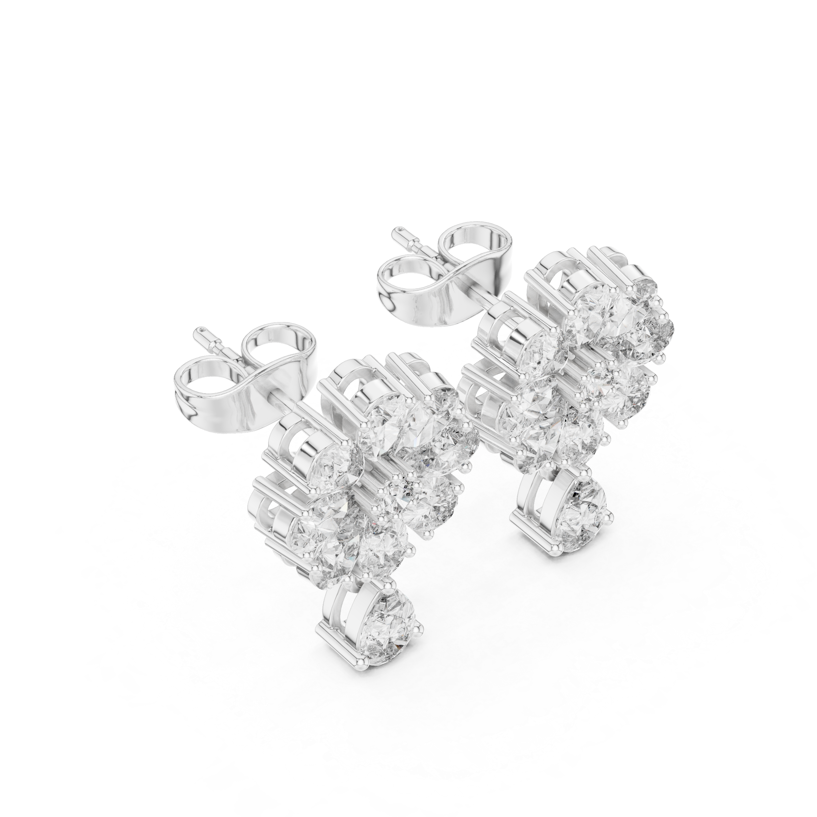Radiant Twisted Halo Diamond Stud Earrings in White Gold - VYKA Diamonds