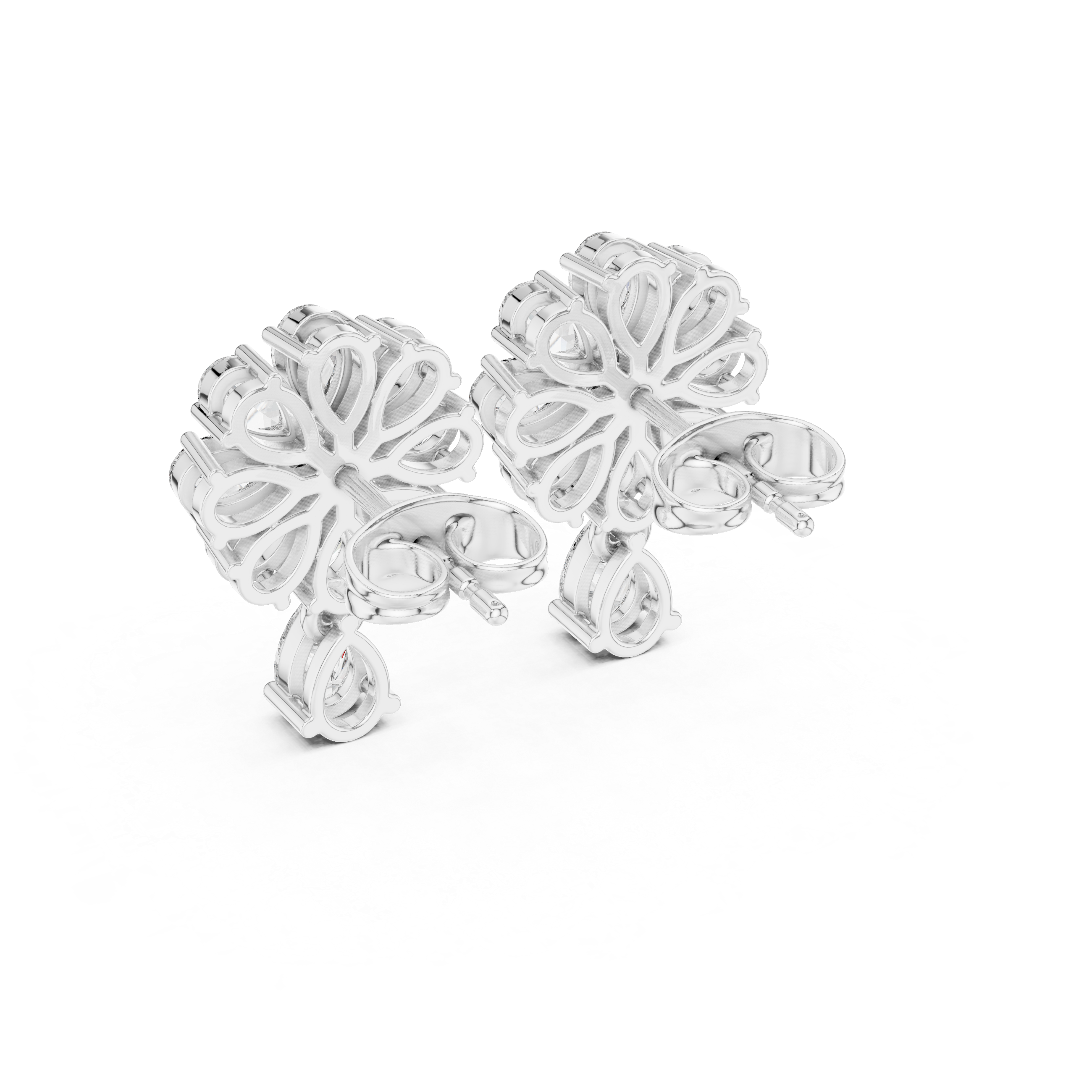 Radiant Twisted Halo Diamond Stud Earrings in White Gold - VYKA Diamonds