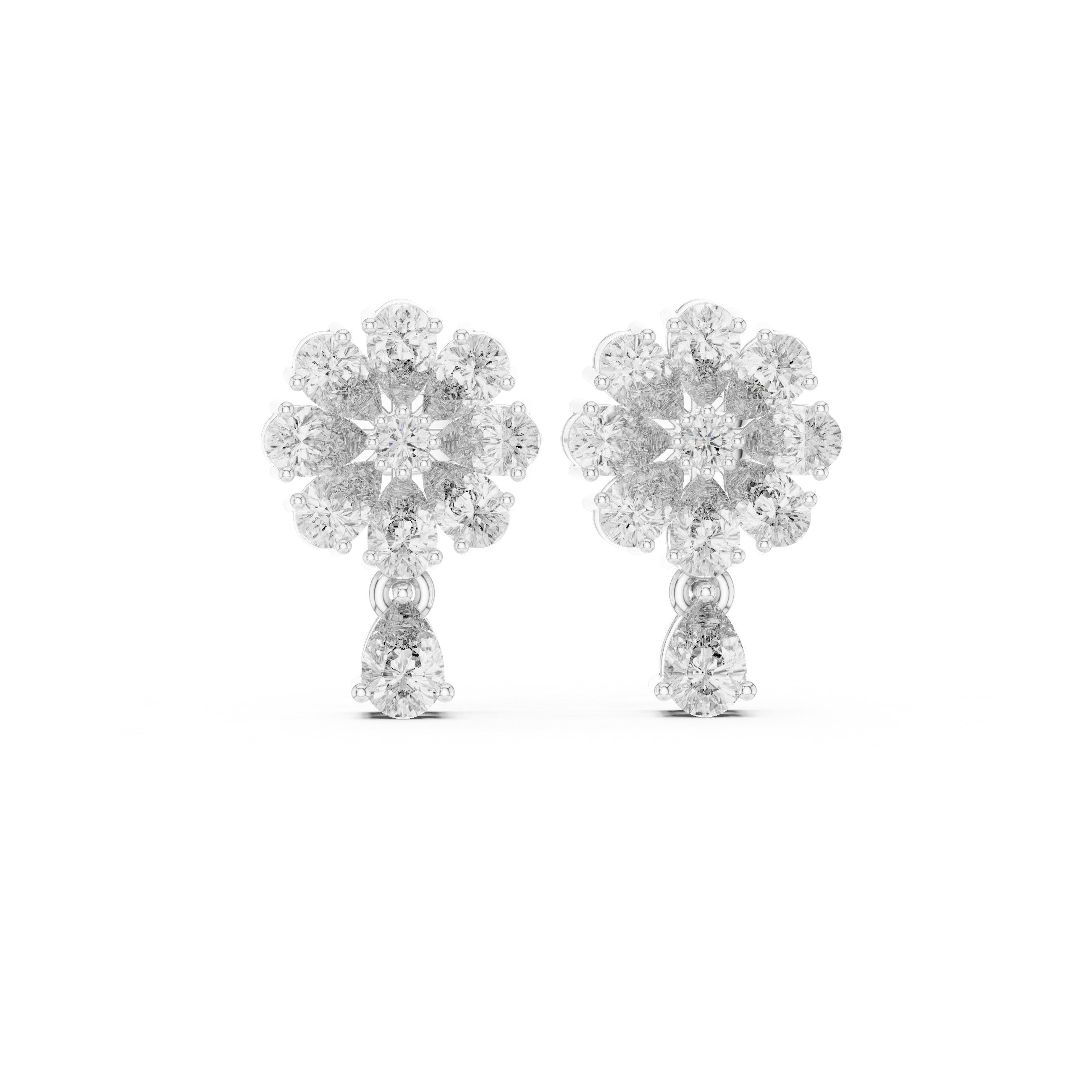 Radiant Twisted Halo Diamond Stud Earrings in White Gold - VYKA Diamonds