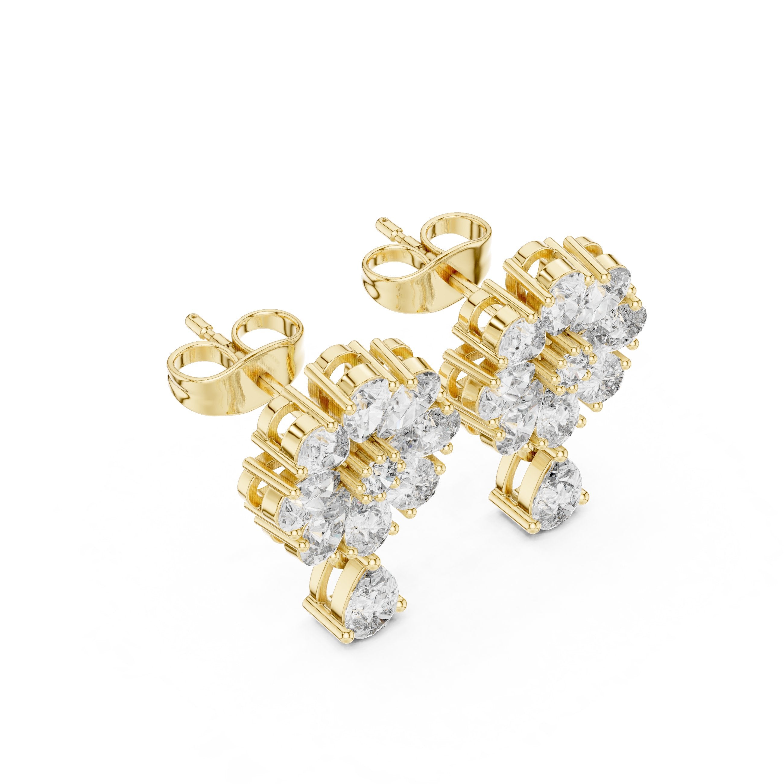 Radiant Twisted Halo Diamond Stud Earrings in Yellow Gold - VYKA Diamonds