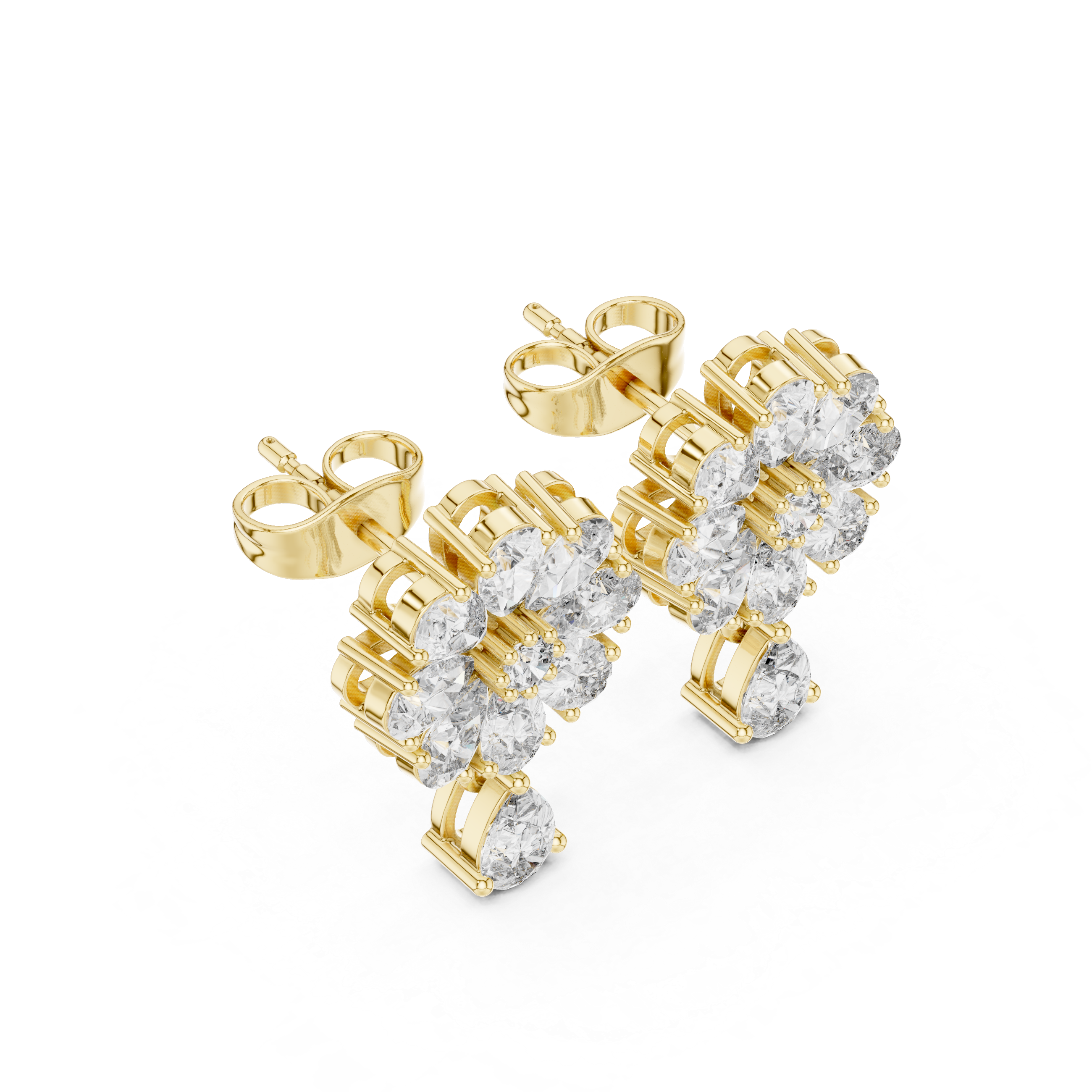 Radiant Twisted Halo Diamond Stud Earrings in Yellow Gold - VYKA Diamonds