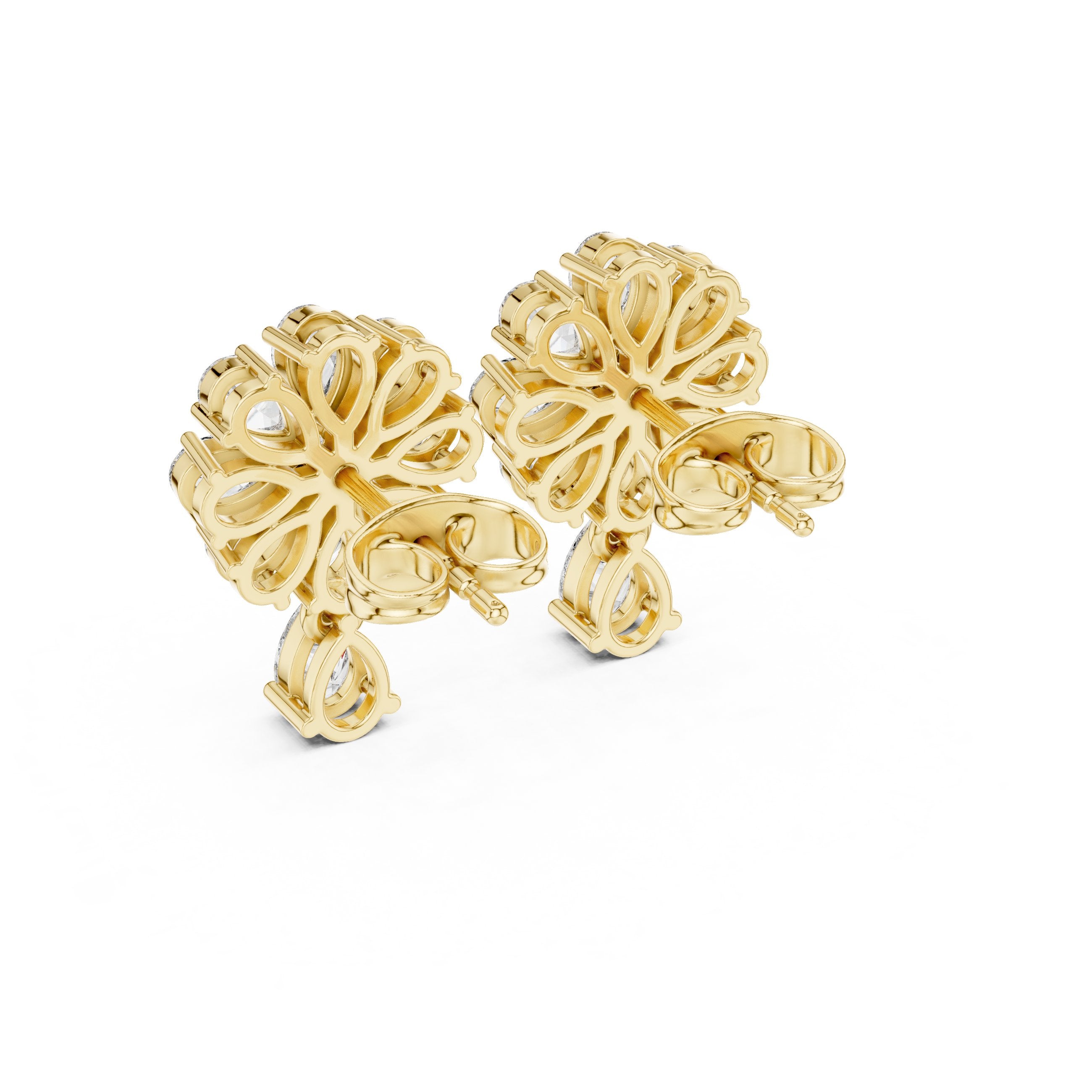 Radiant Twisted Halo Diamond Stud Earrings in Yellow Gold - VYKA Diamonds