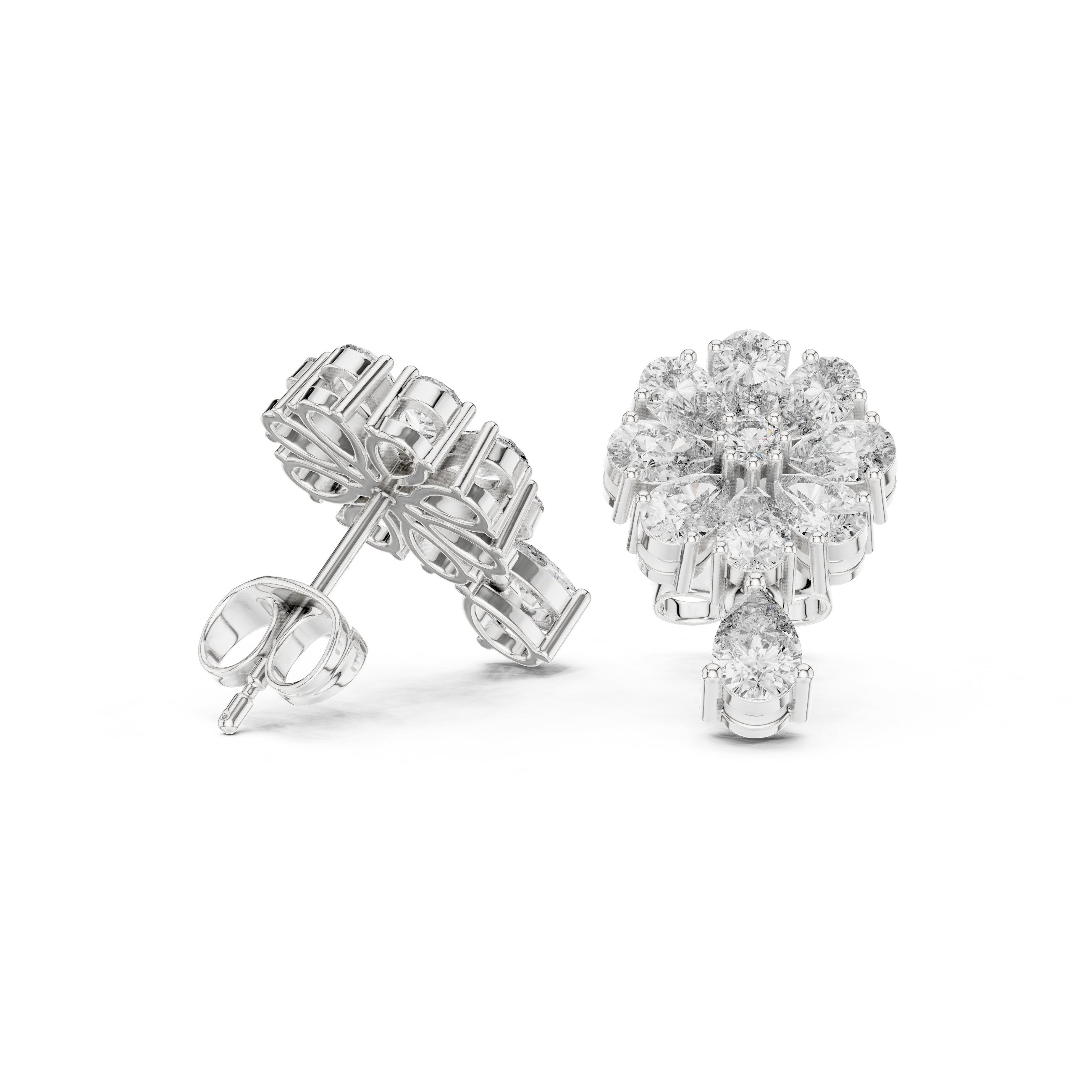 Radiant Twisted Halo Diamond Stud Earrings in White Gold - VYKA Diamonds