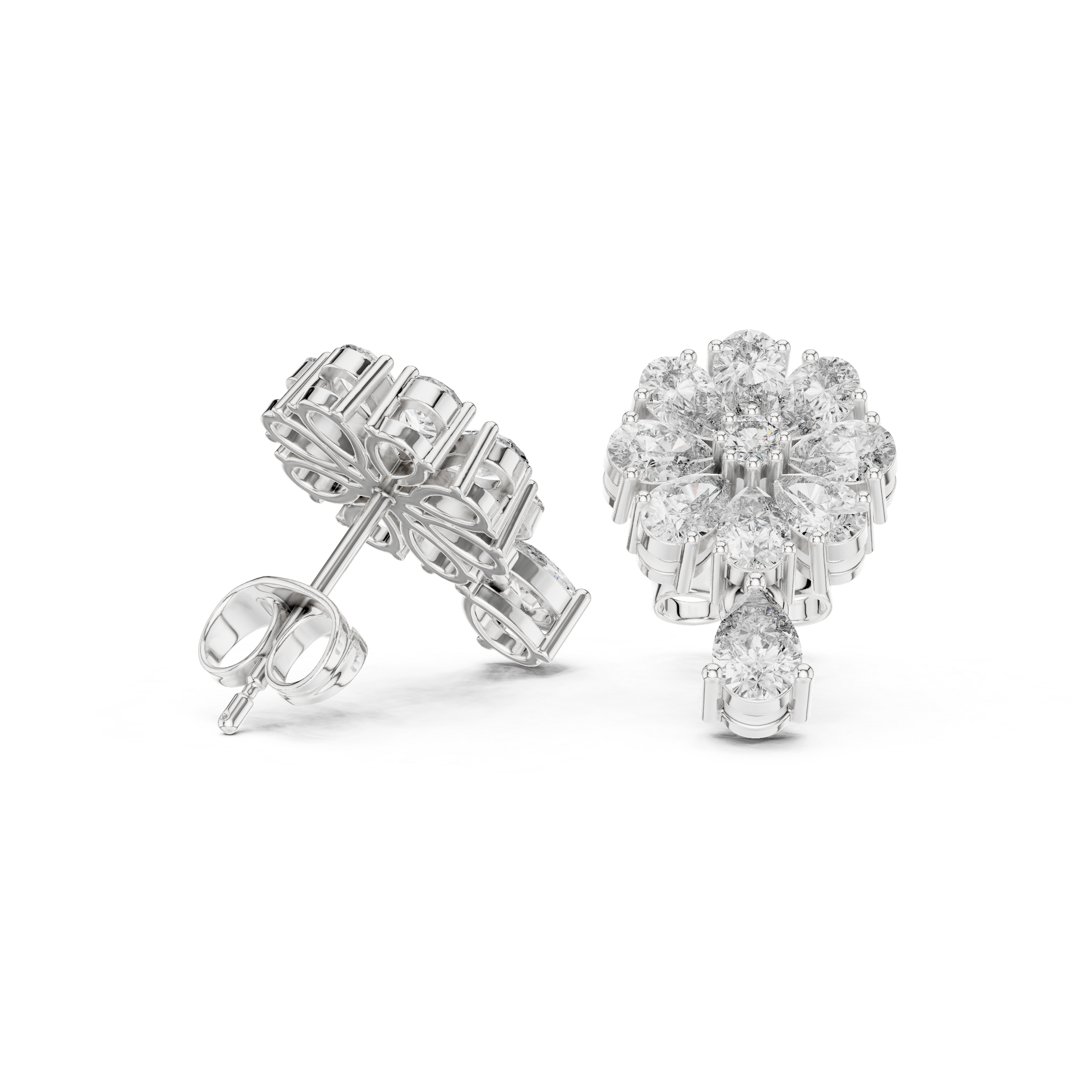 Radiant Twisted Halo Diamond Stud Earrings in White Gold - VYKA Diamonds