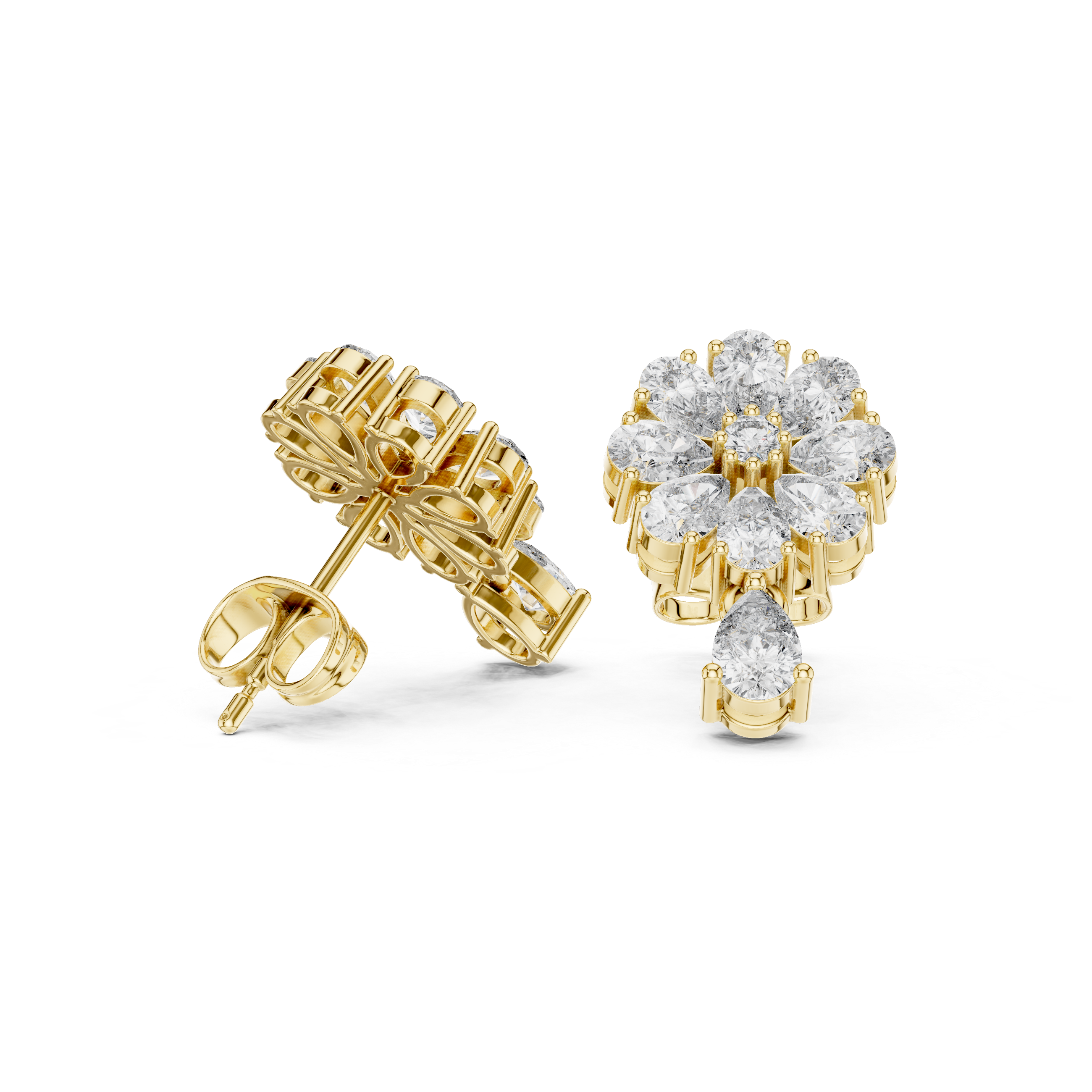 Radiant Twisted Halo Diamond Stud Earrings in Yellow Gold - VYKA Diamonds