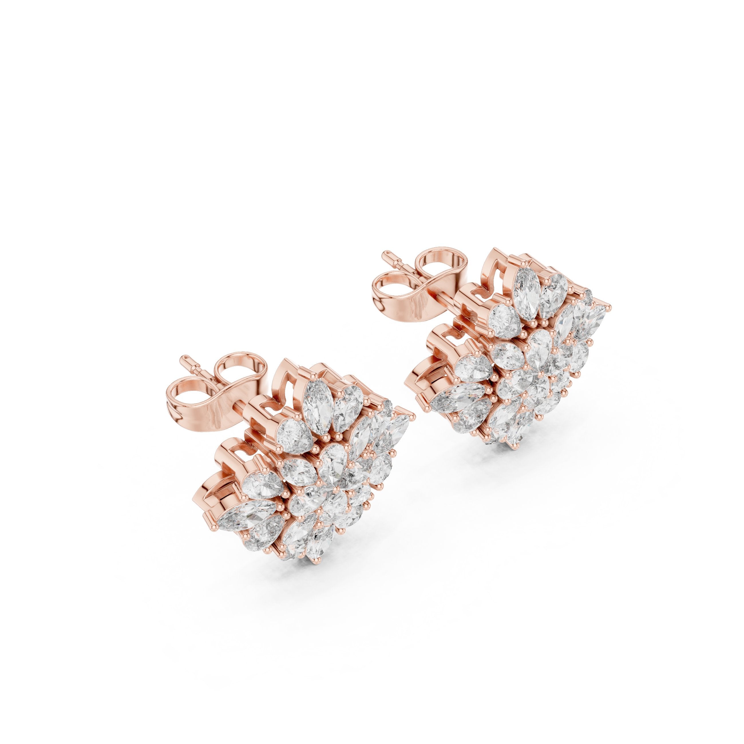 حلقان مرصّعة ألماسية بيضاوية بقصة كوشِن بتصميم قديم in Rose Gold - VYKA Diamonds