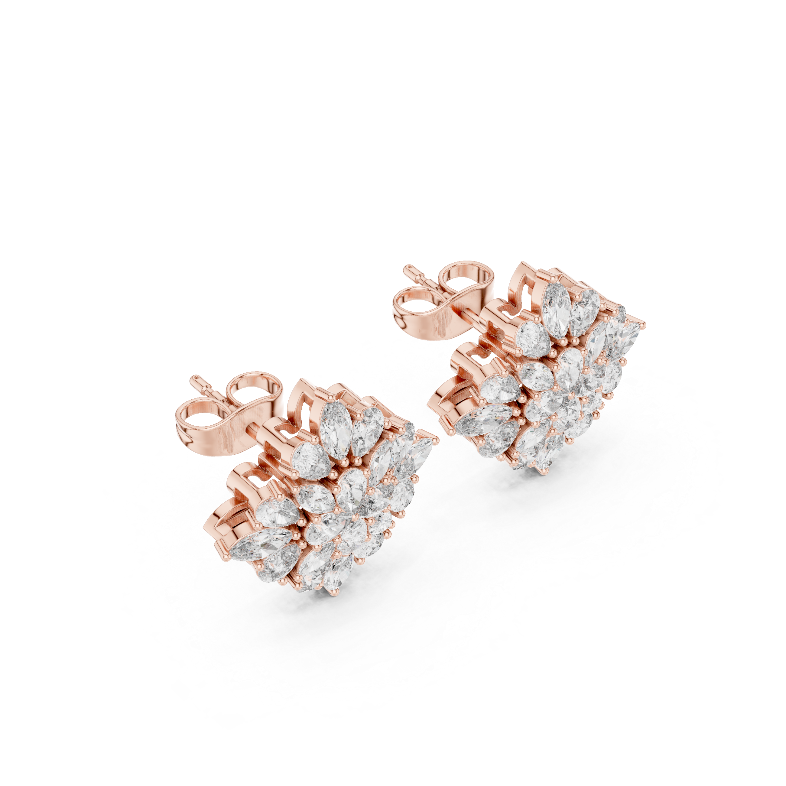 حلقان مرصّعة ألماسية بيضاوية بقصة كوشِن بتصميم قديم in Rose Gold - VYKA Diamonds