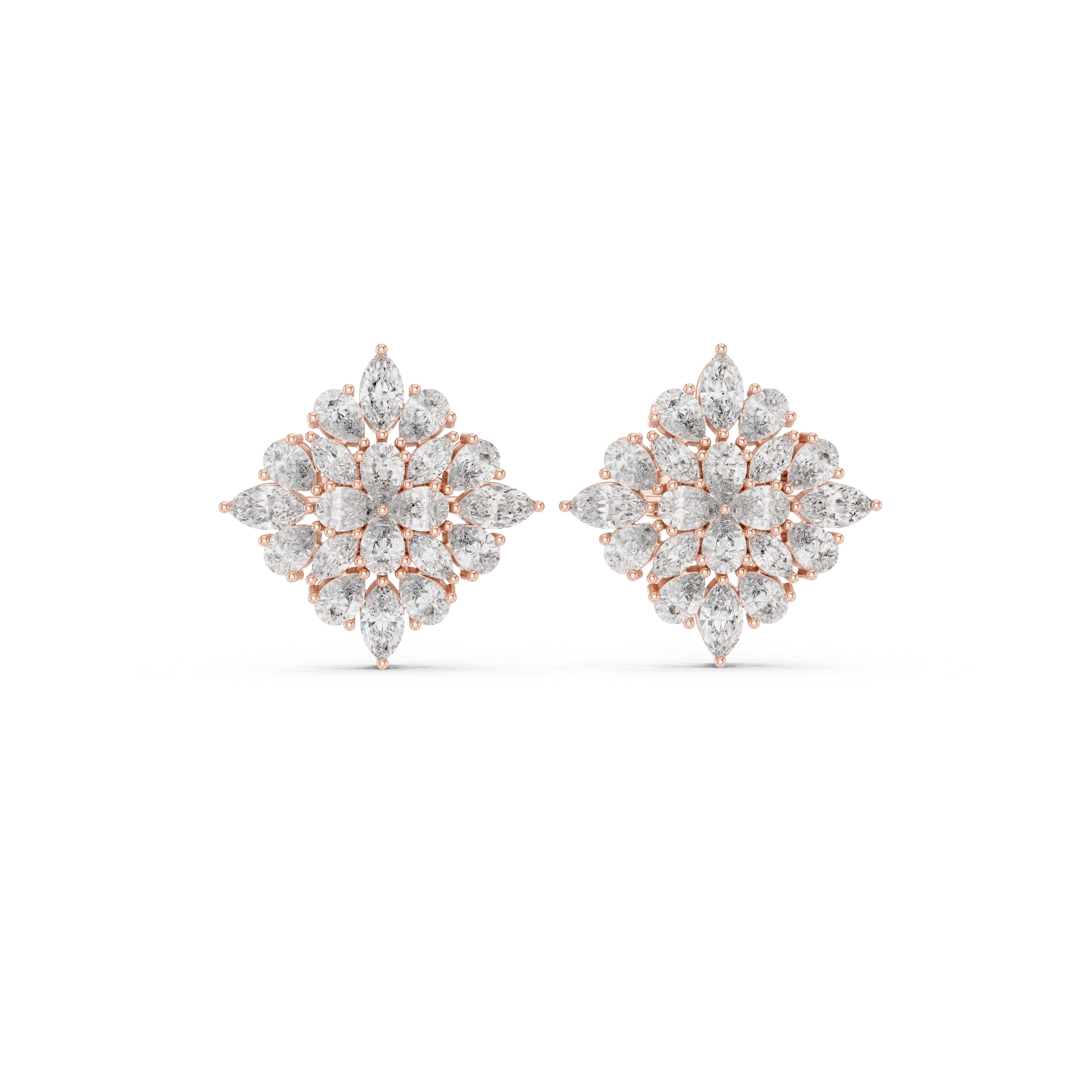حلقان مرصّعة ألماسية بيضاوية بقصة كوشِن بتصميم قديم in Rose Gold - VYKA Diamonds