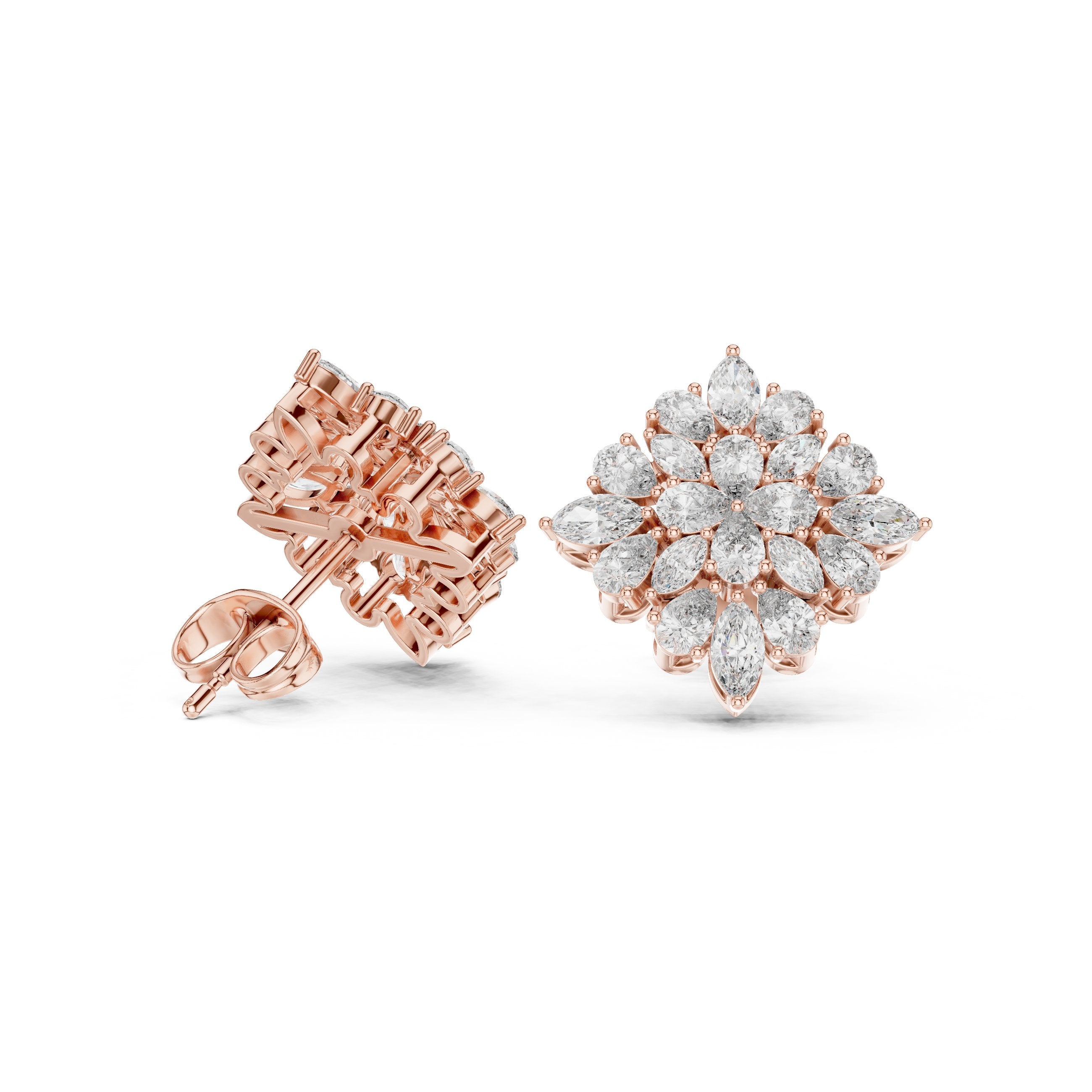 حلقان مرصّعة ألماسية بيضاوية بقصة كوشِن بتصميم قديم in Rose Gold - VYKA Diamonds