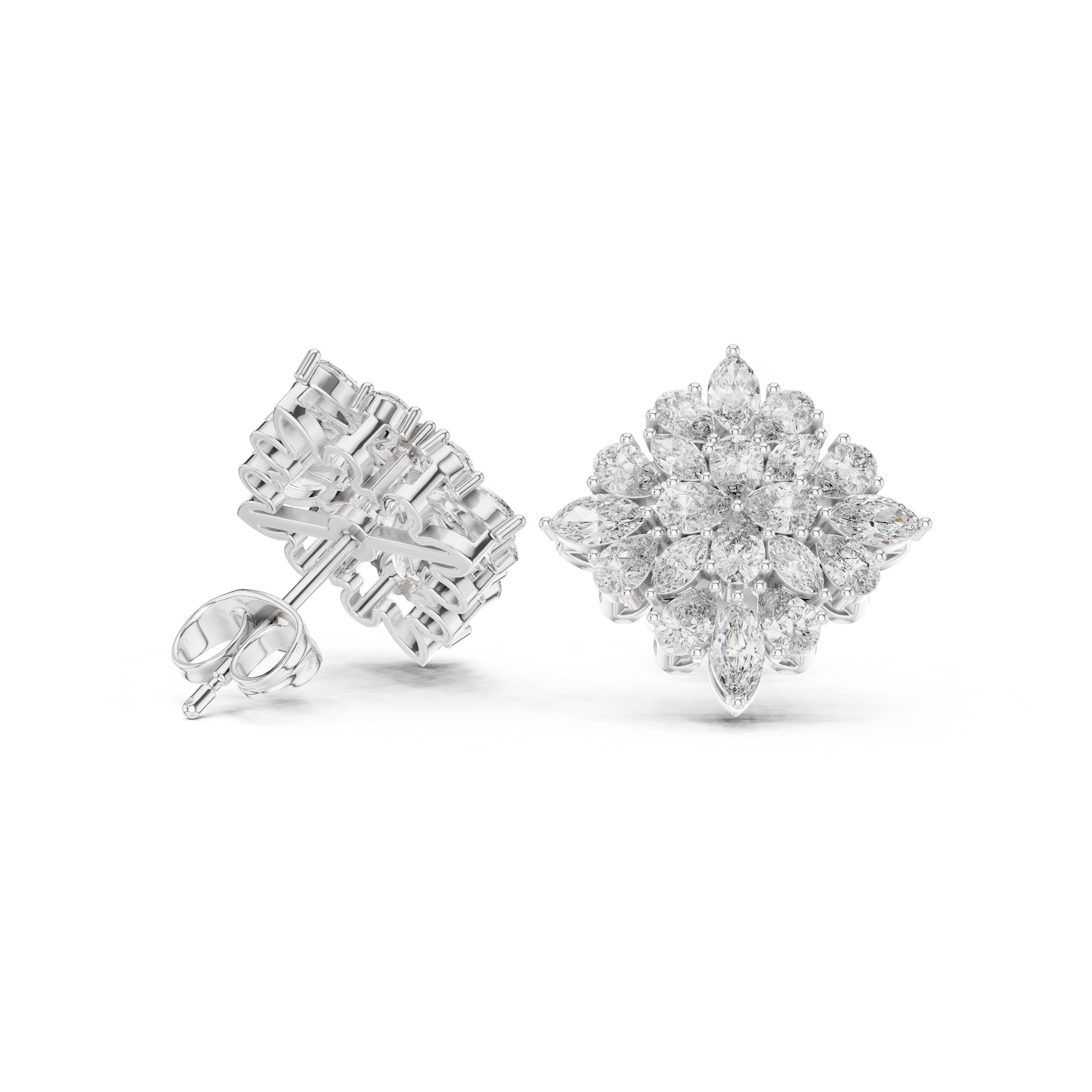 حلقان مرصّعة ألماسية بيضاوية بقصة كوشِن بتصميم قديم in White Gold - VYKA Diamonds