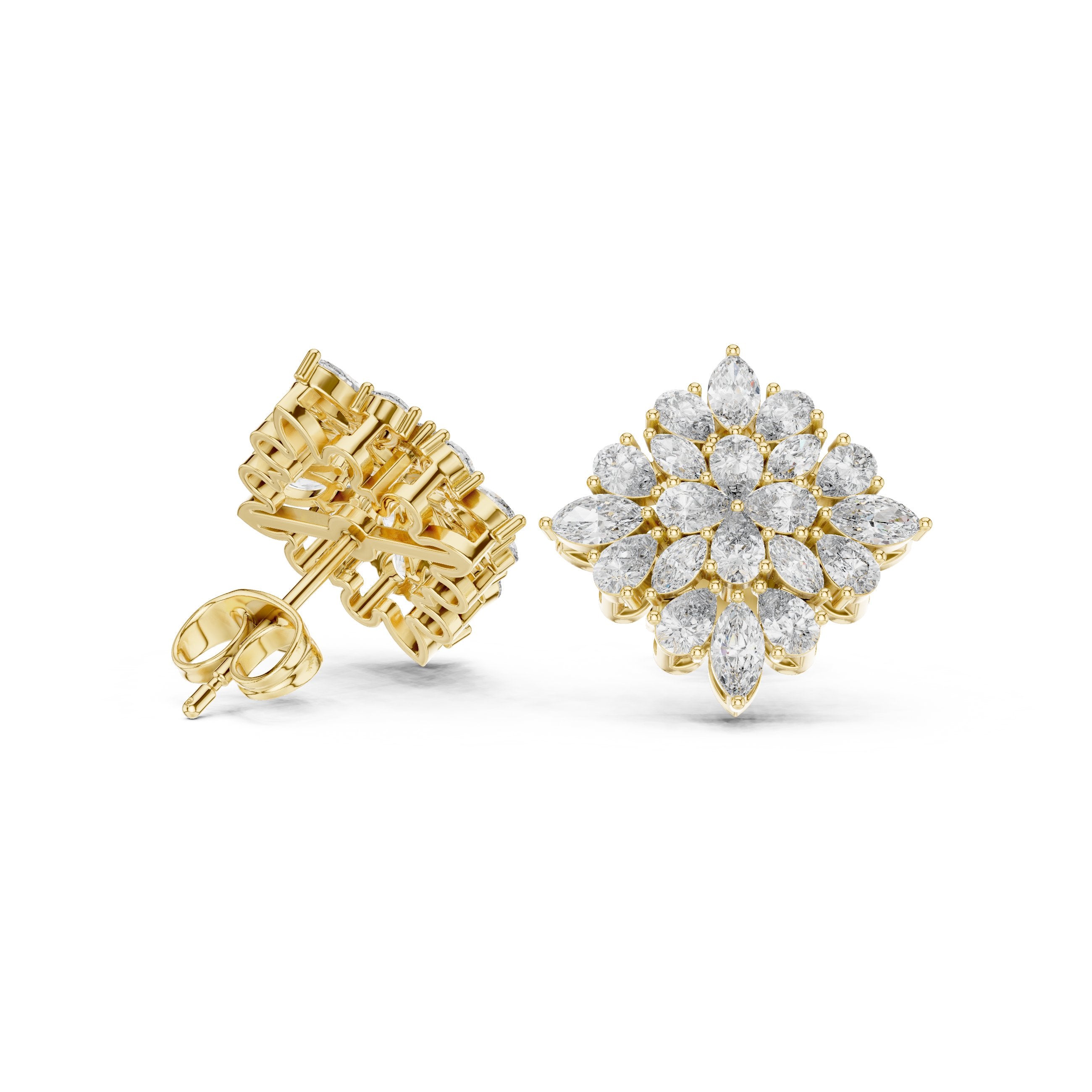 حلقان مرصّعة ألماسية بيضاوية بقصة كوشِن بتصميم قديم in Yellow Gold - VYKA Diamonds
