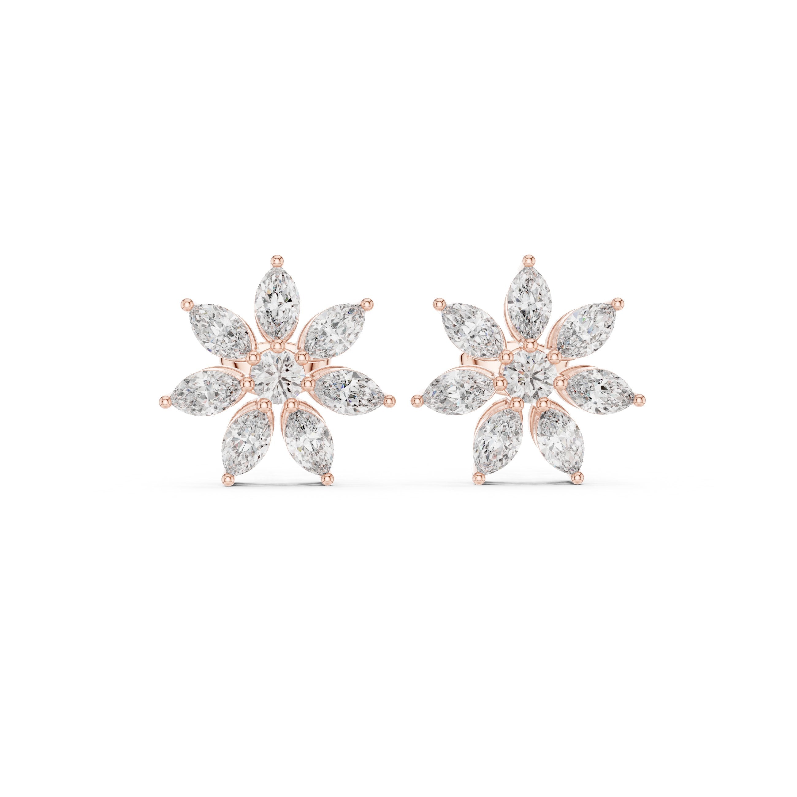 Radiant Vintage Halo Diamond Stud Earrings in Rose Gold - VYKA Diamonds