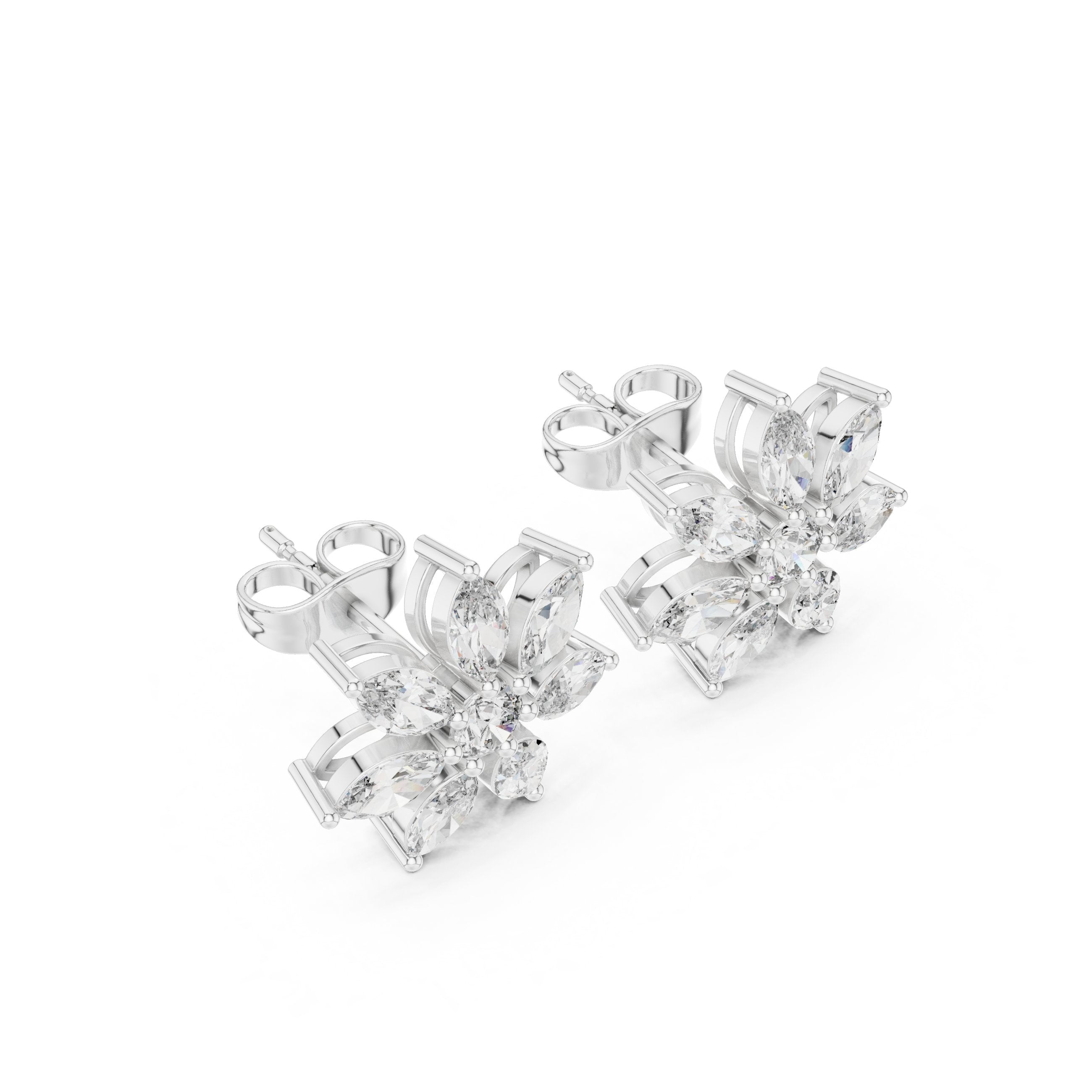 Radiant Vintage Halo Diamond Stud Earrings in White Gold - VYKA Diamonds