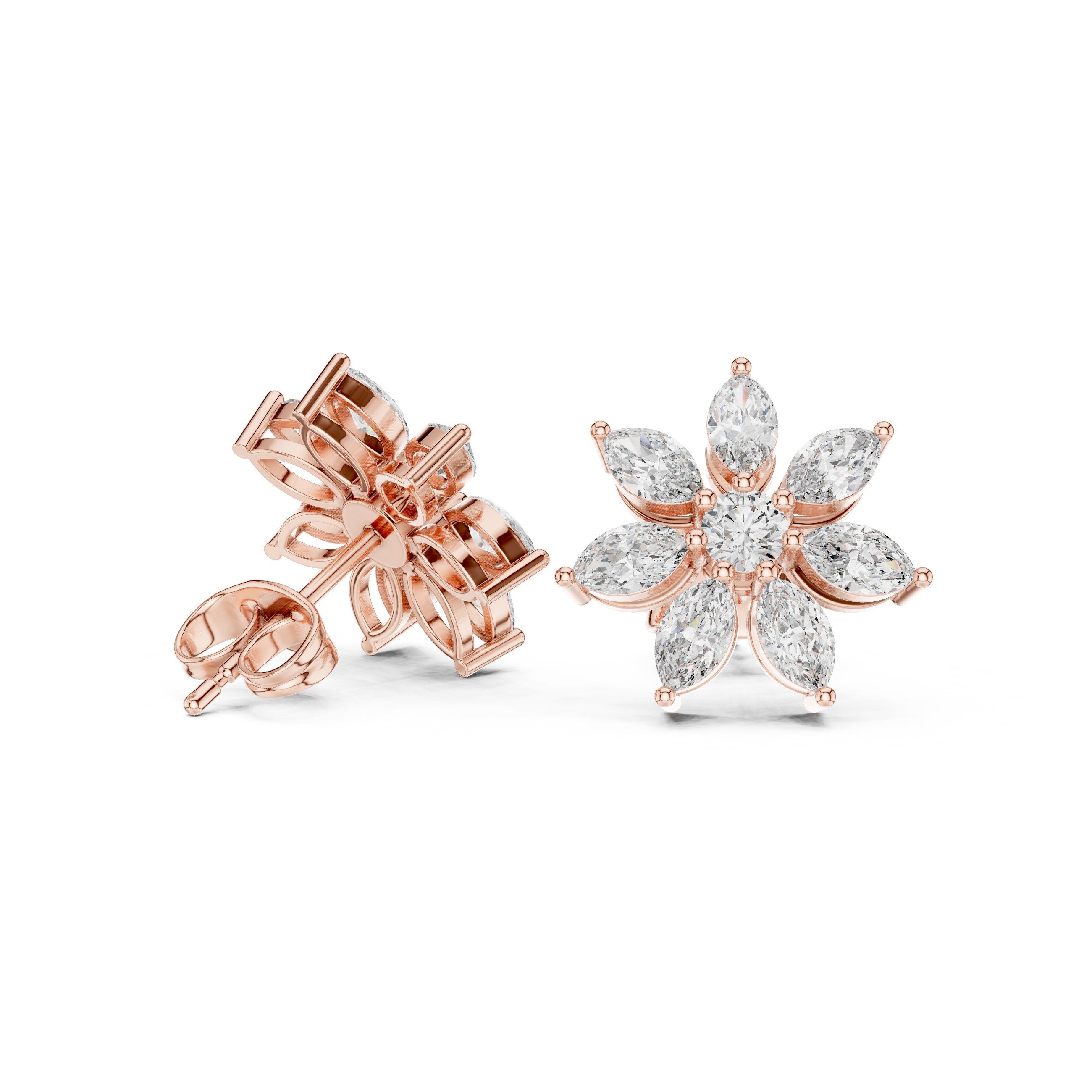 Radiant Vintage Halo Diamond Stud Earrings in Rose Gold - VYKA Diamonds