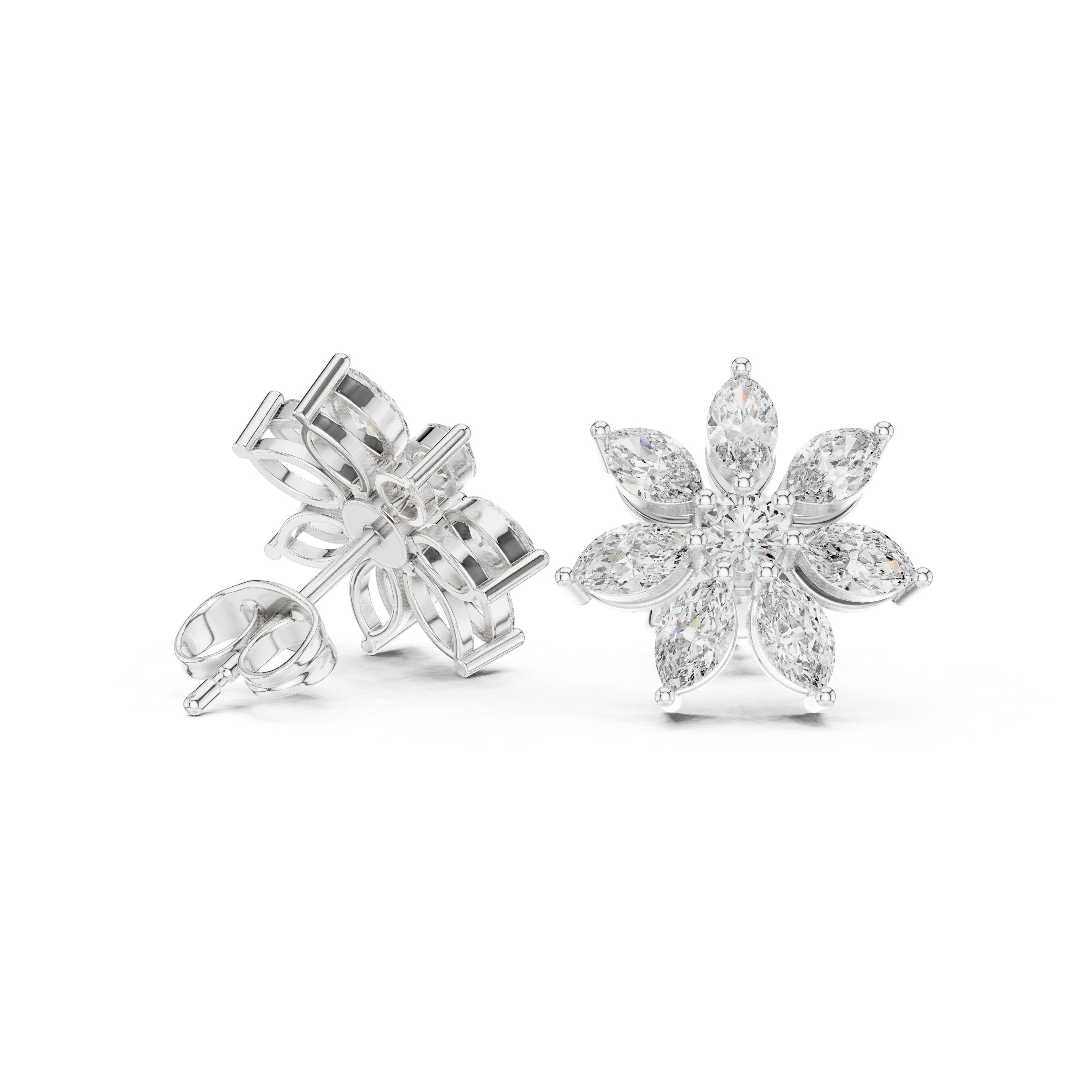 Radiant Vintage Halo Diamond Stud Earrings in White Gold - VYKA Diamonds