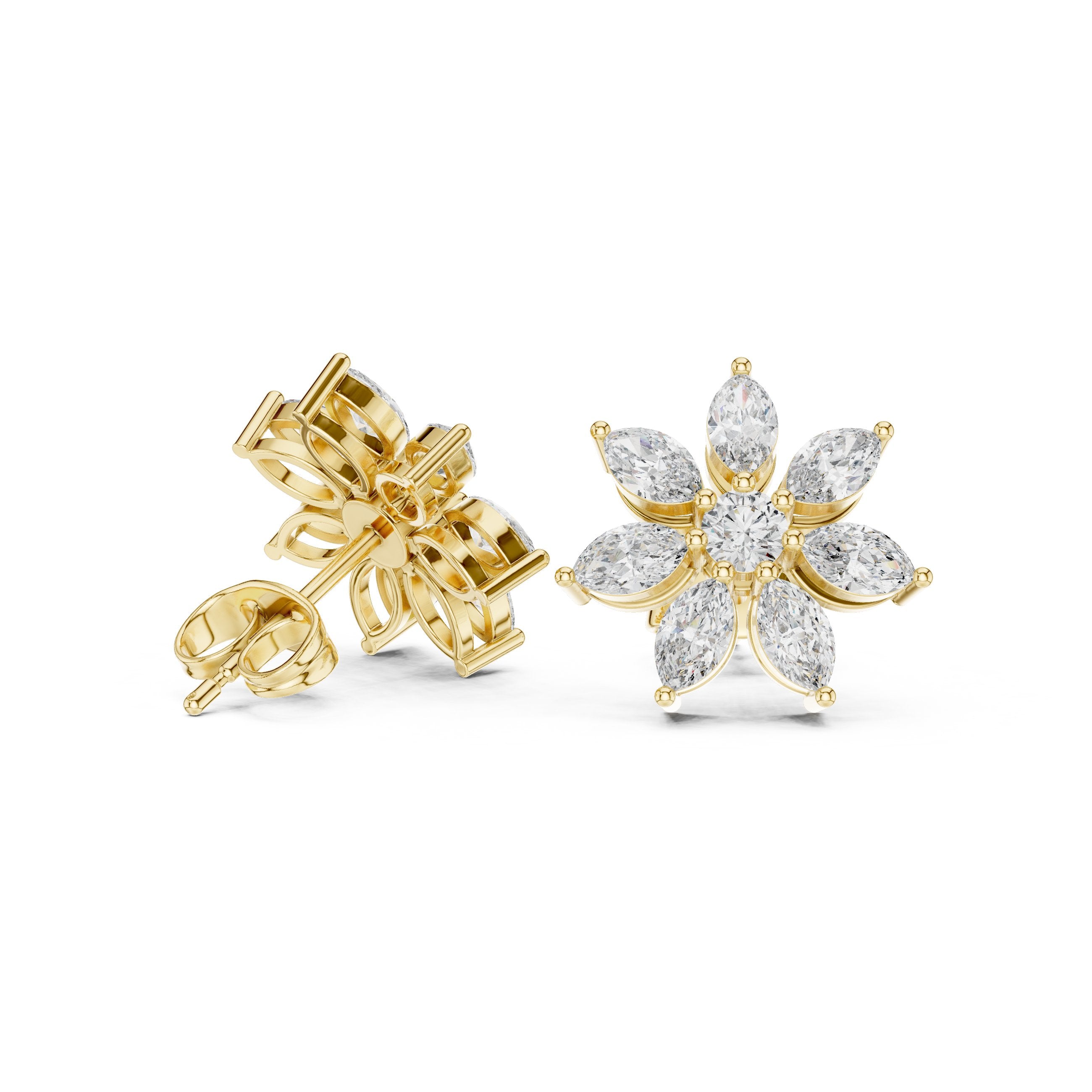 Radiant Vintage Halo Diamond Stud Earrings in Yellow Gold - VYKA Diamonds
