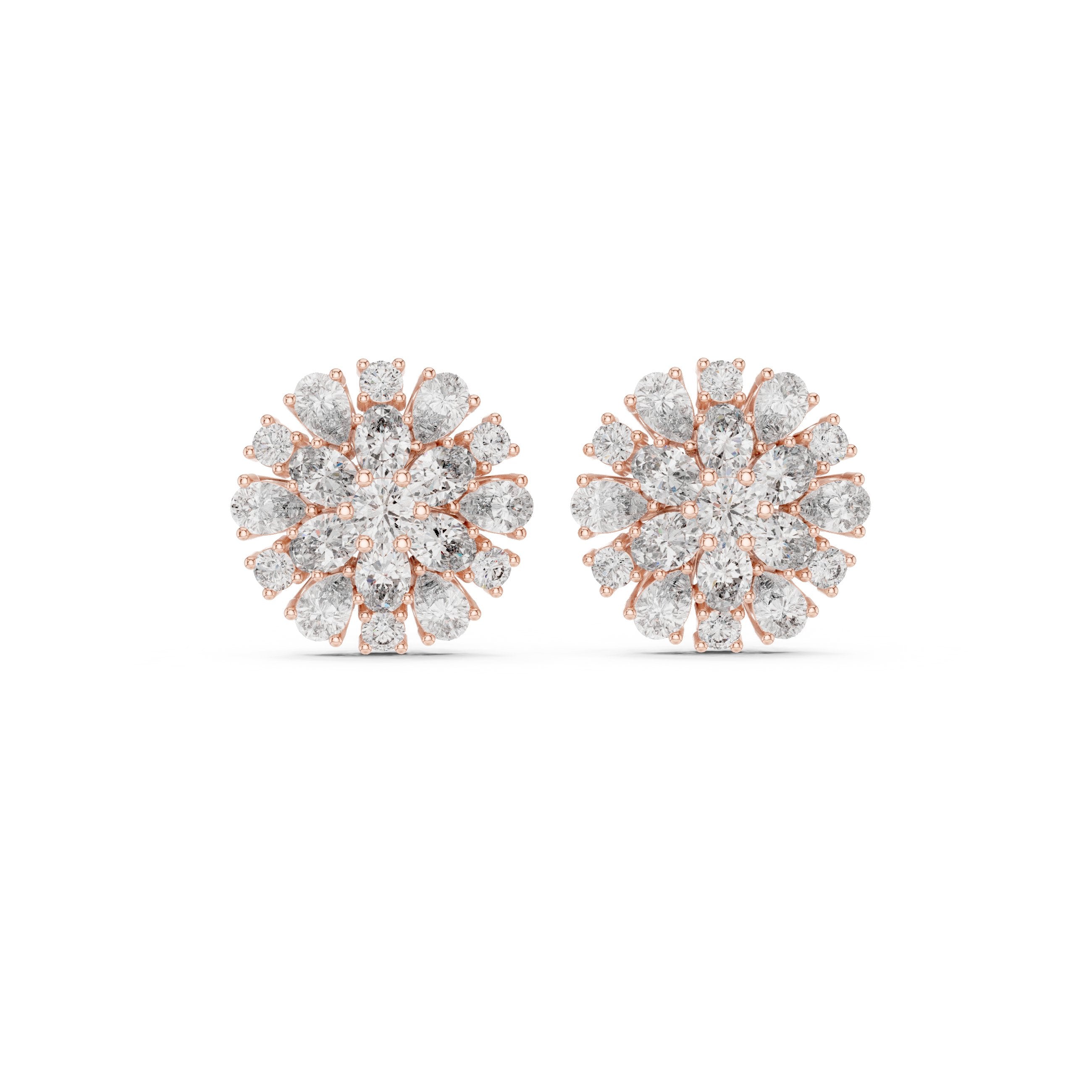 Cushion Scalloped Halo Diamond Stud Earrings in Rose Gold - VYKA Diamonds