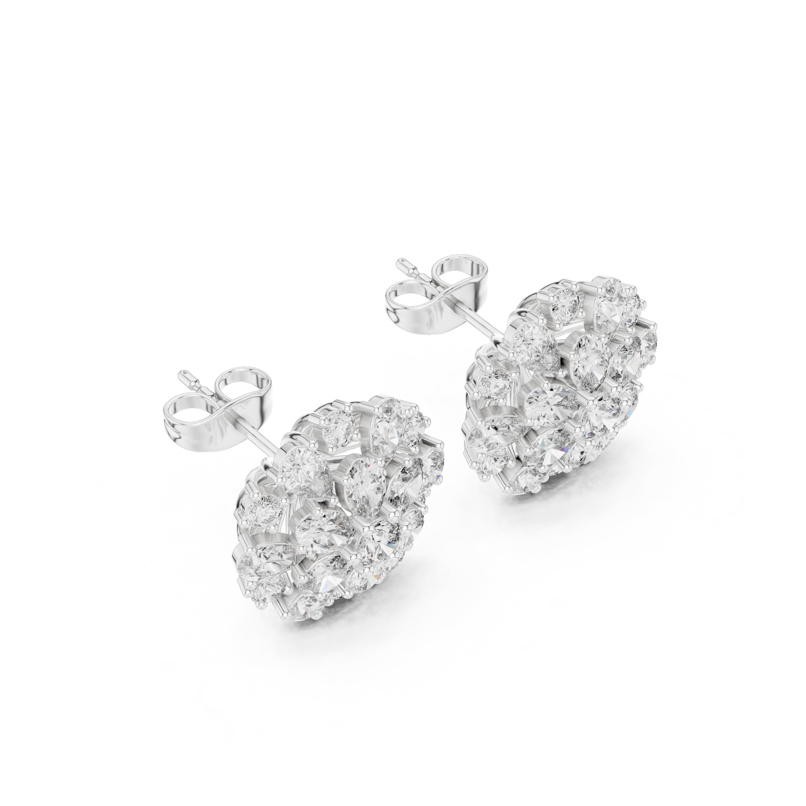 Cushion Scalloped Halo Diamond Stud Earrings in White Gold - VYKA Diamonds