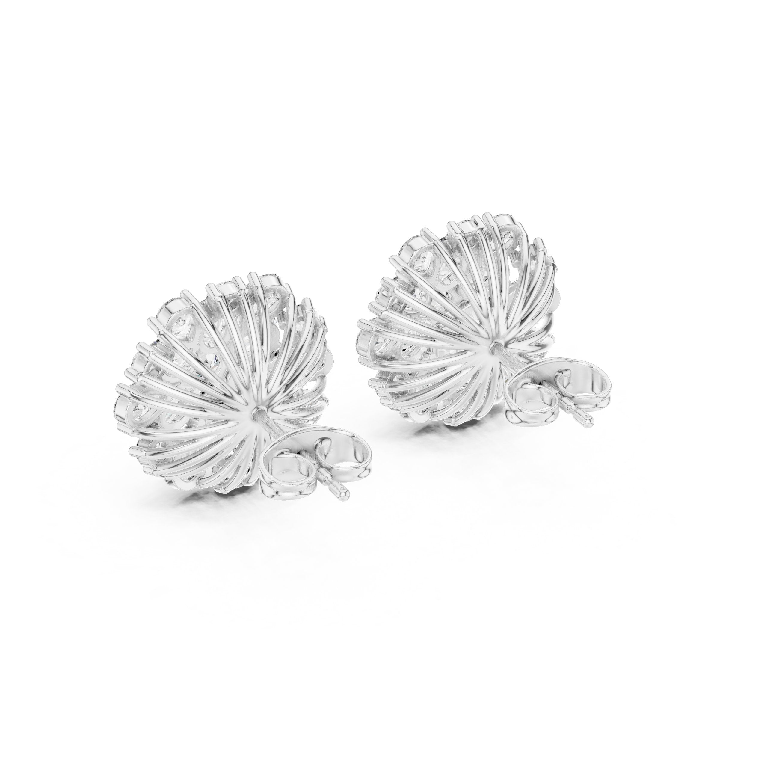 Cushion Scalloped Halo Diamond Stud Earrings in White Gold - VYKA Diamonds