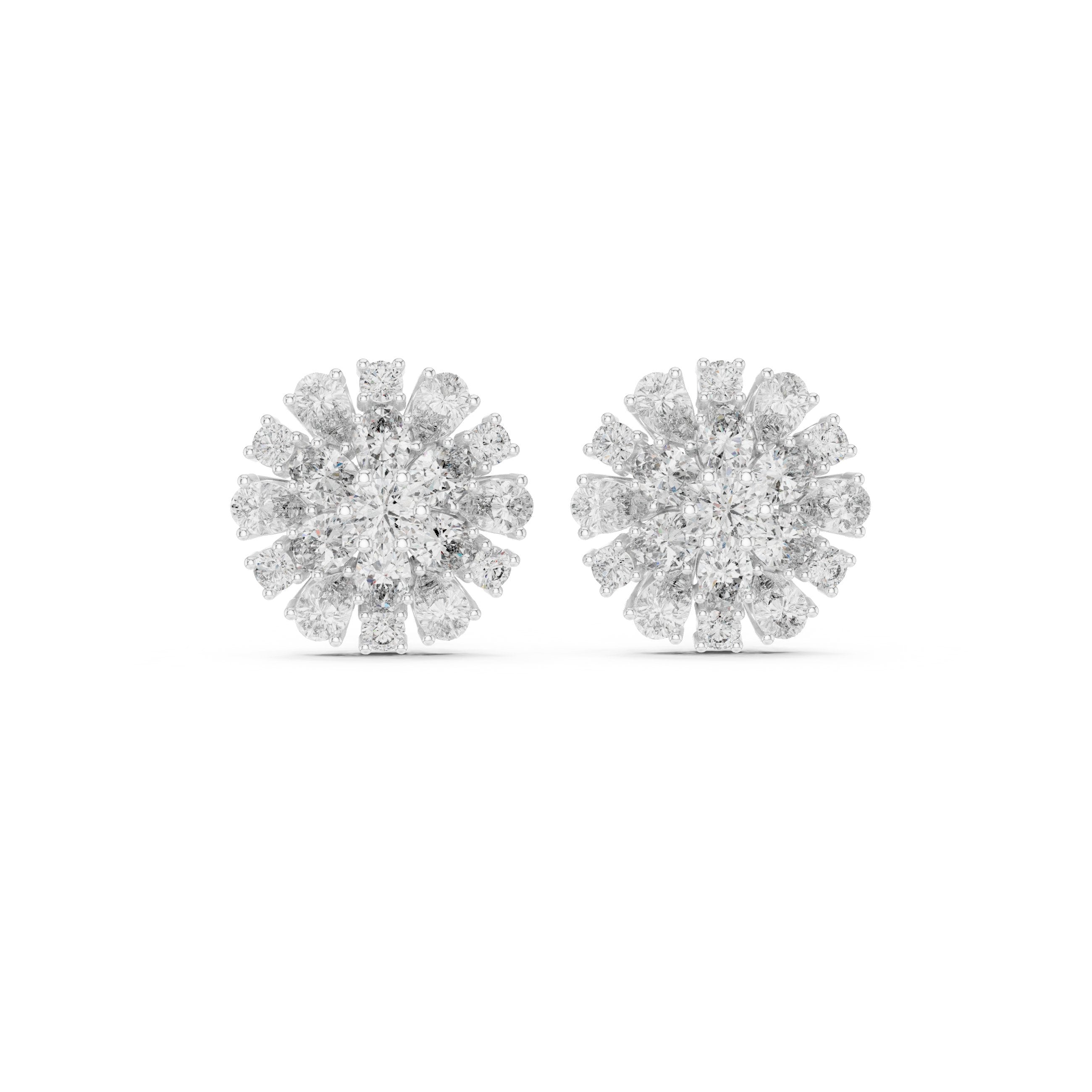 Cushion Scalloped Halo Diamond Stud Earrings in White Gold - VYKA Diamonds