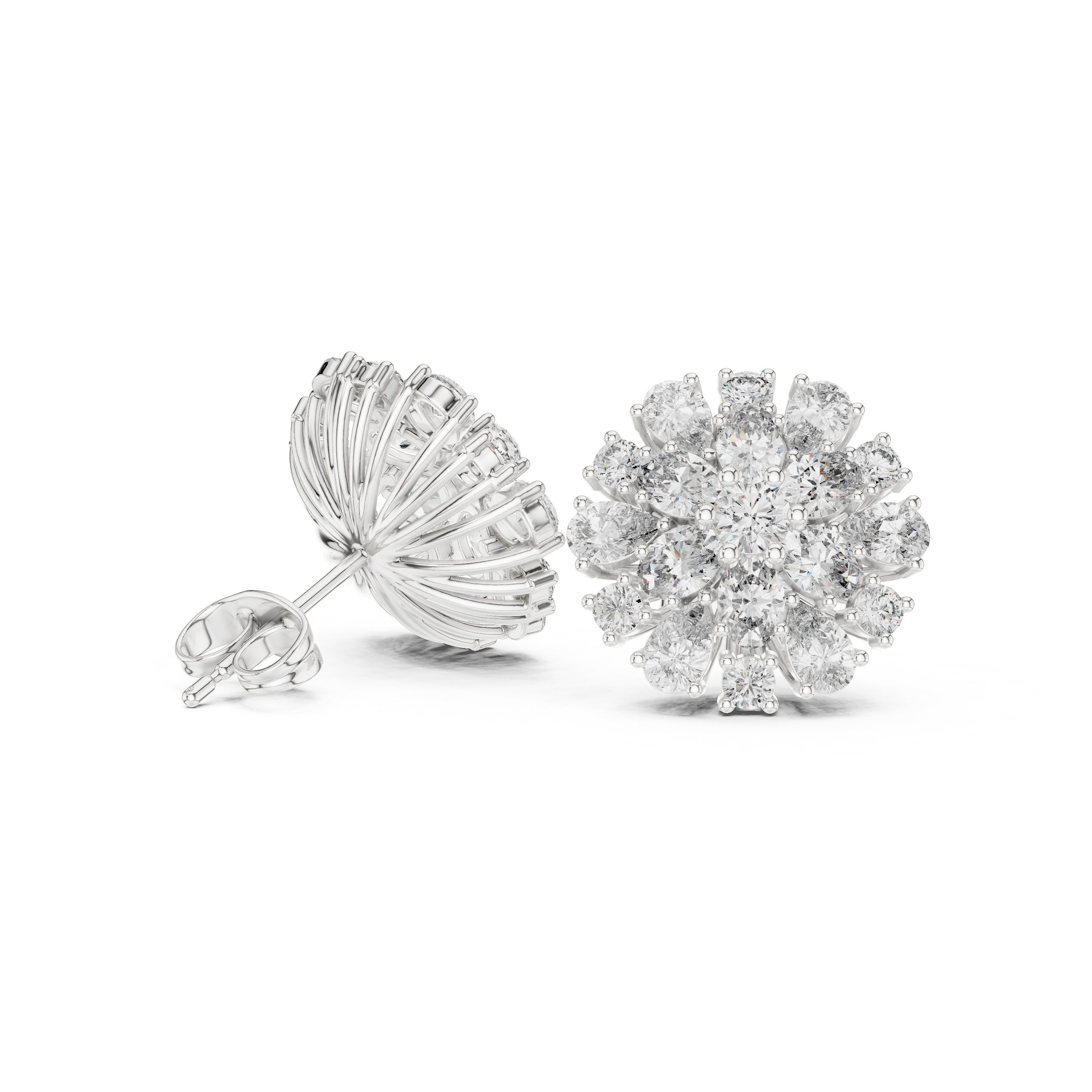 Cushion Scalloped Halo Diamond Stud Earrings in White Gold - VYKA Diamonds