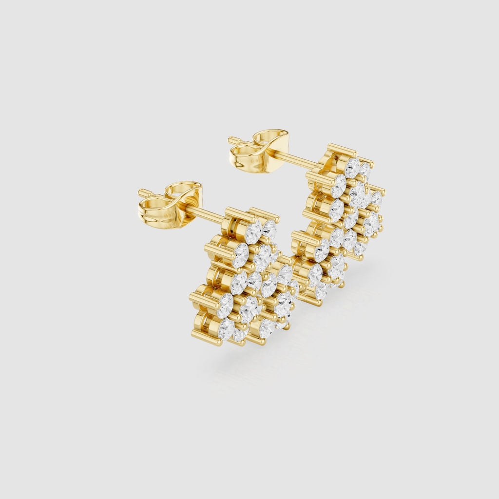 Radiant Scalloped Halo Diamond Stud Earrings - diamond earrings - VYKA Diamonds