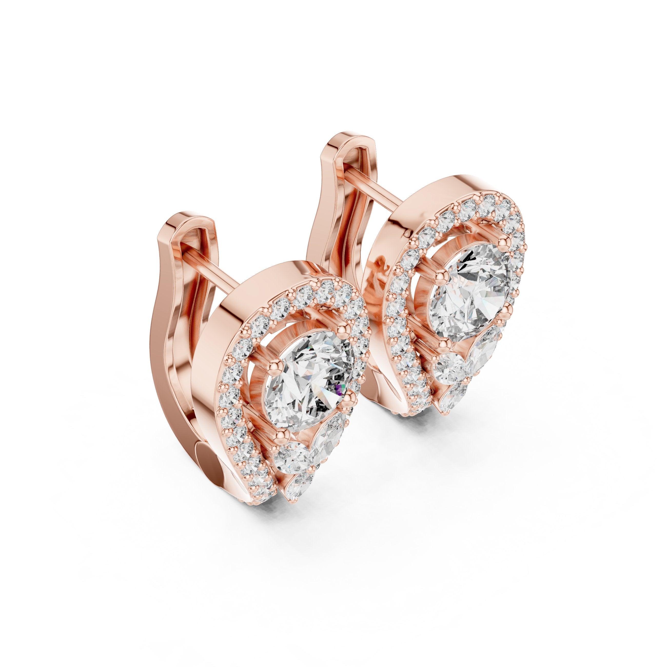 Cushion Hidden Halo Diamond Stud Earrings in Rose Gold - VYKA Diamonds