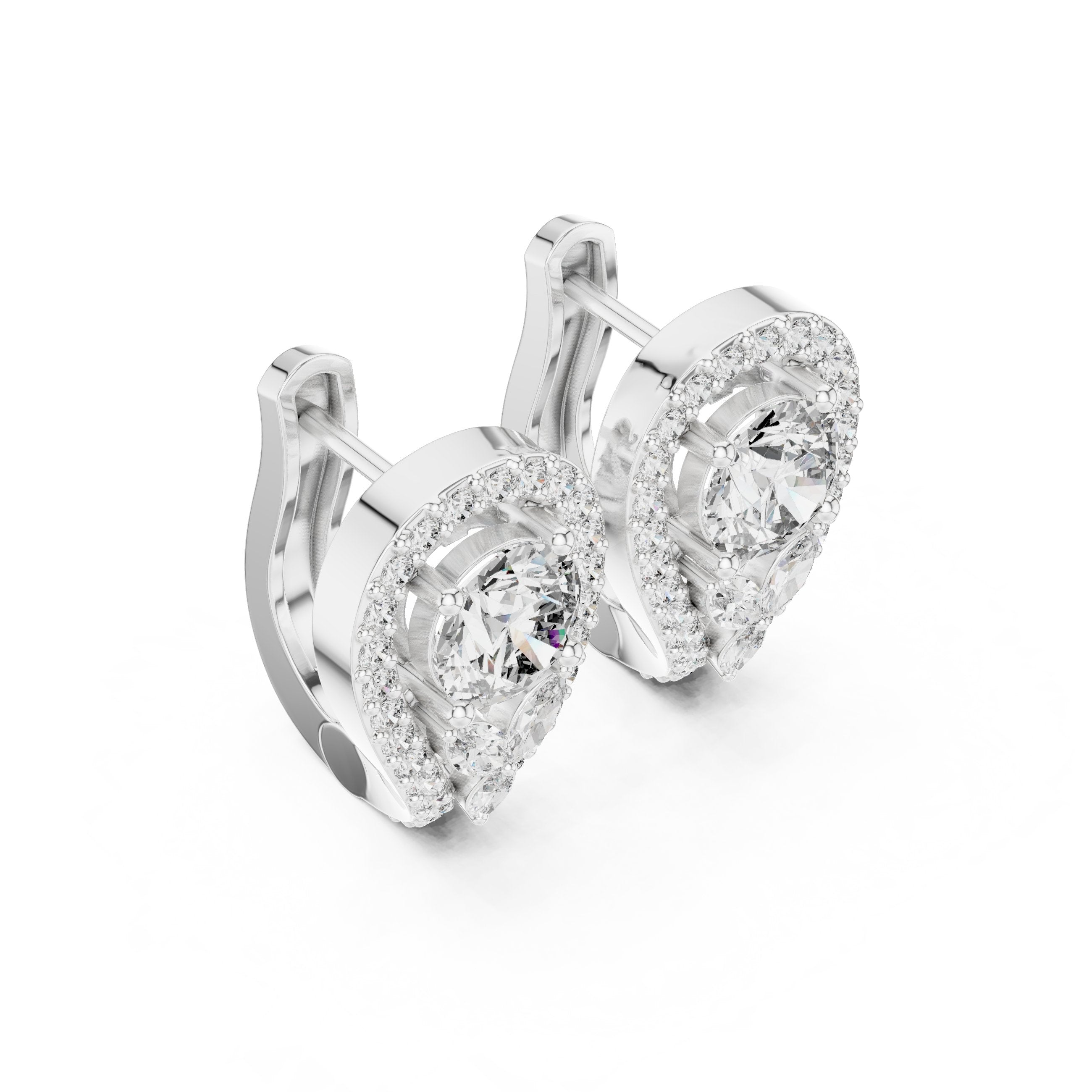 Cushion Hidden Halo Diamond Stud Earrings in White Gold - VYKA Diamonds