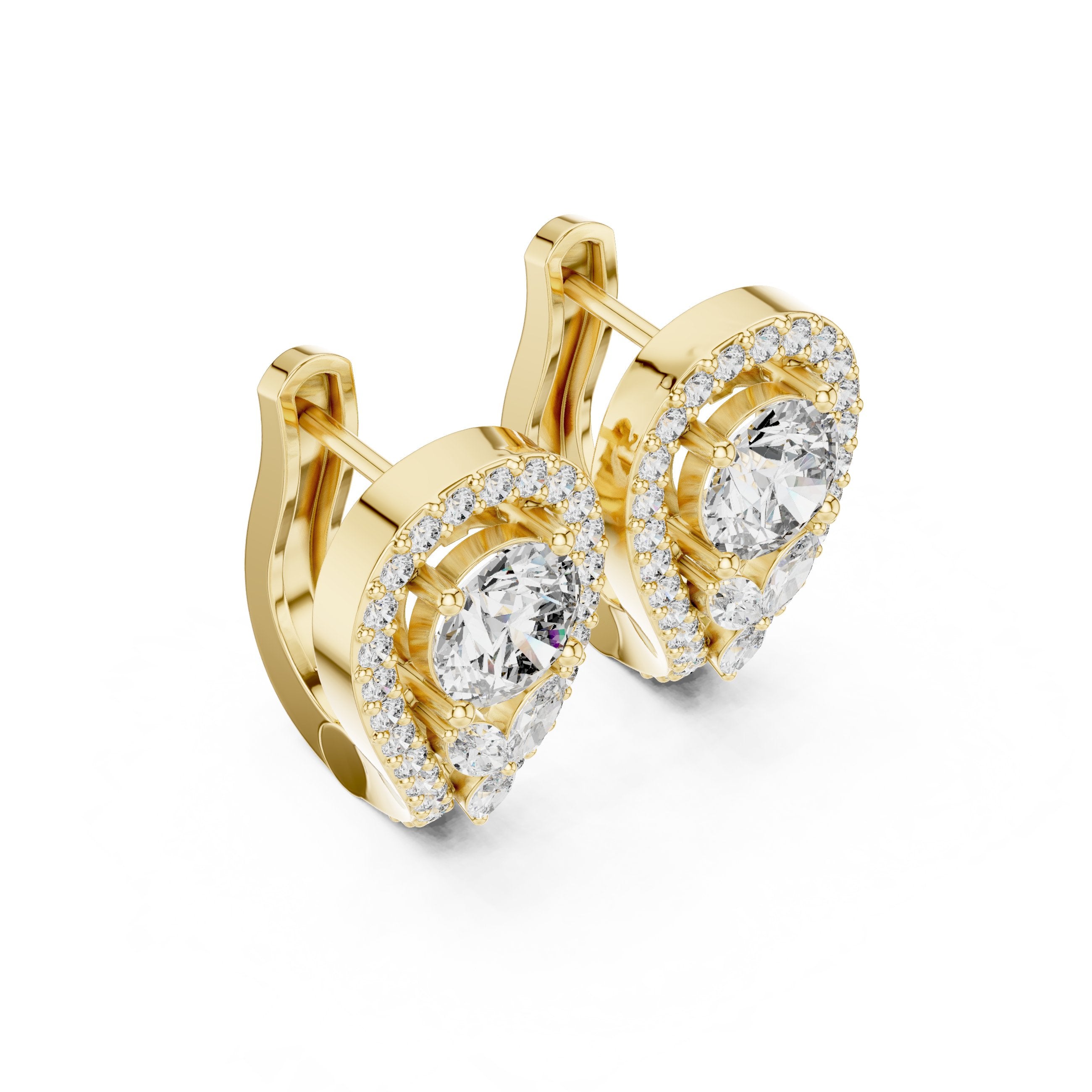 Cushion Hidden Halo Diamond Stud Earrings in Yellow Gold - VYKA Diamonds