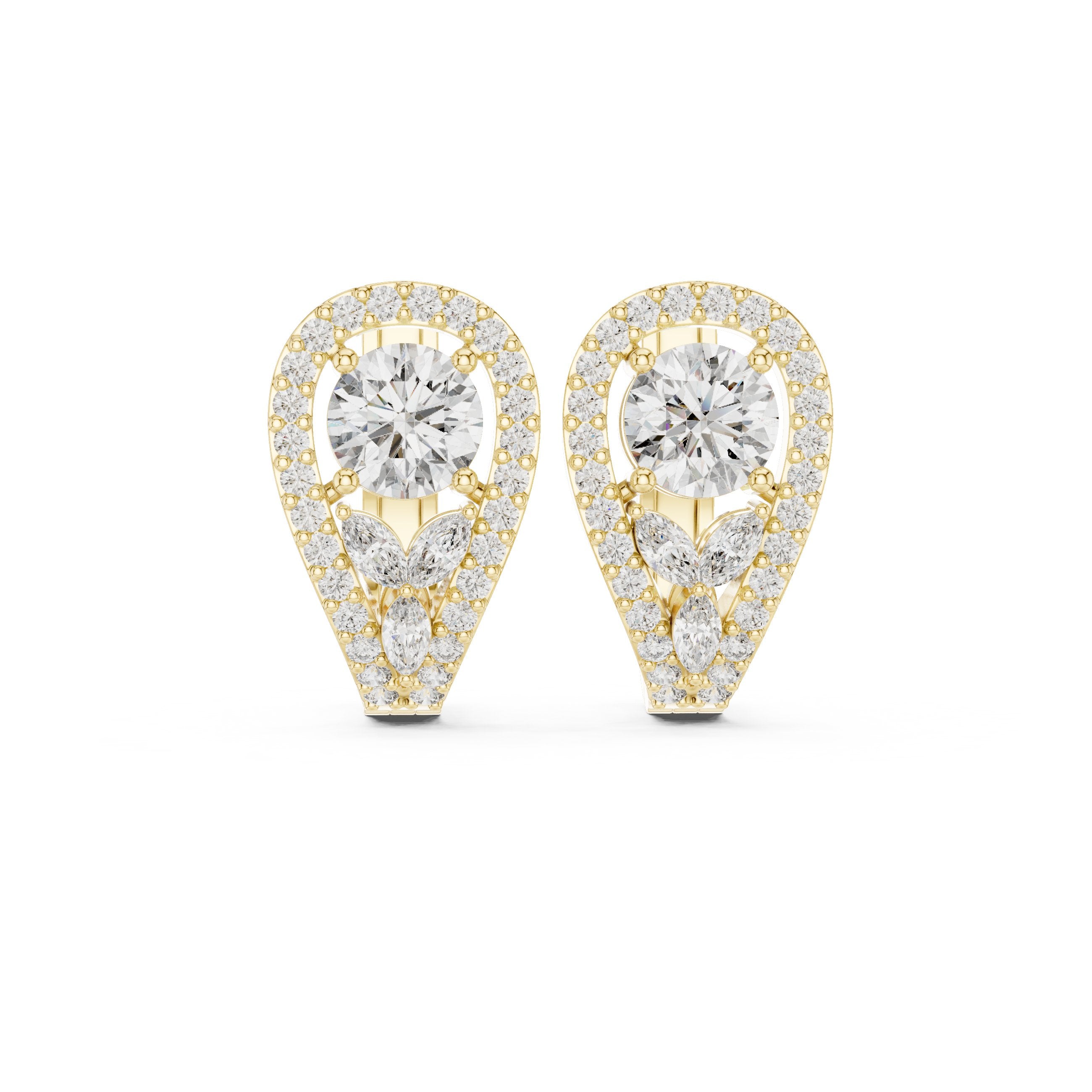 Cushion Hidden Halo Diamond Stud Earrings in Yellow Gold - VYKA Diamonds