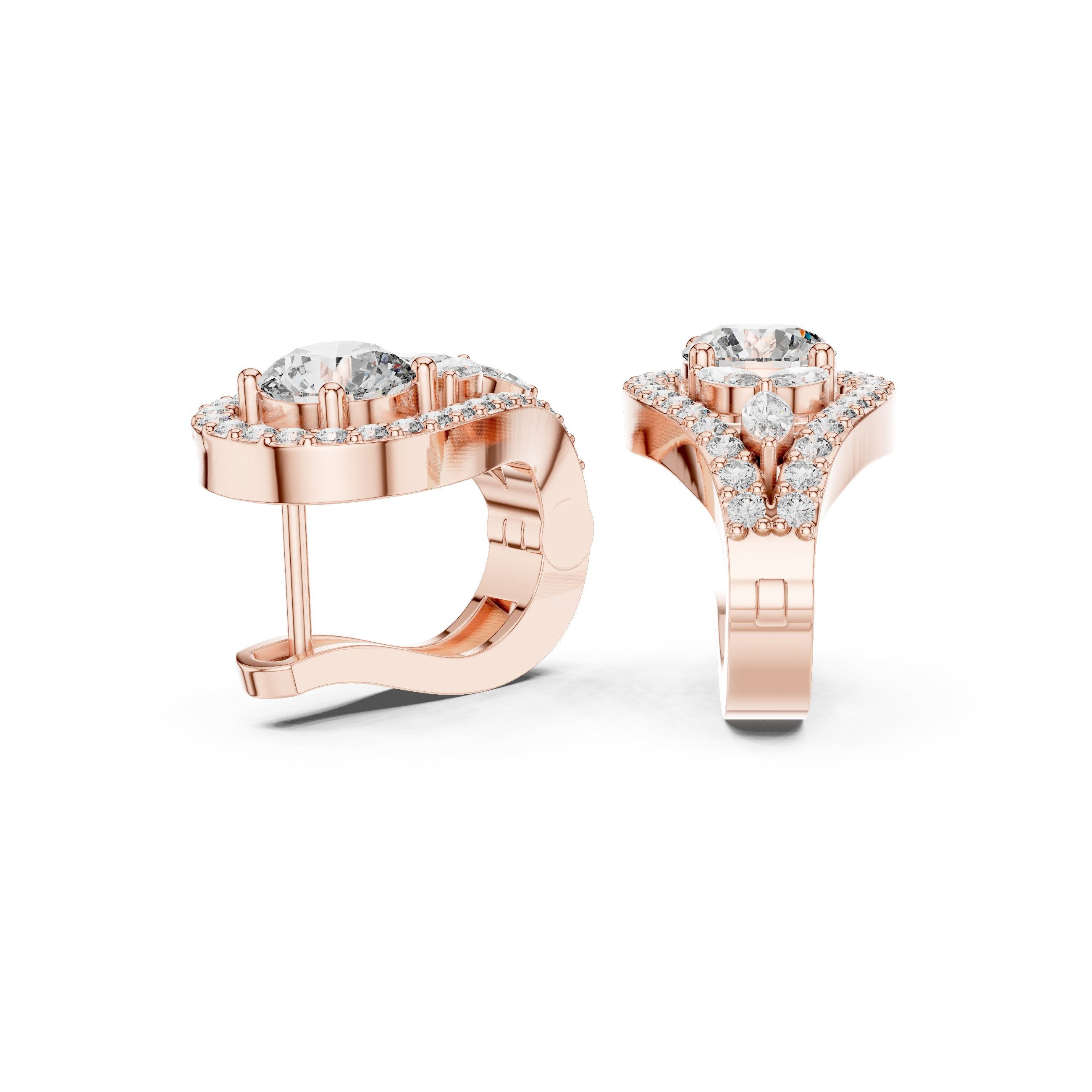 Cushion Hidden Halo Diamond Stud Earrings in Rose Gold - VYKA Diamonds
