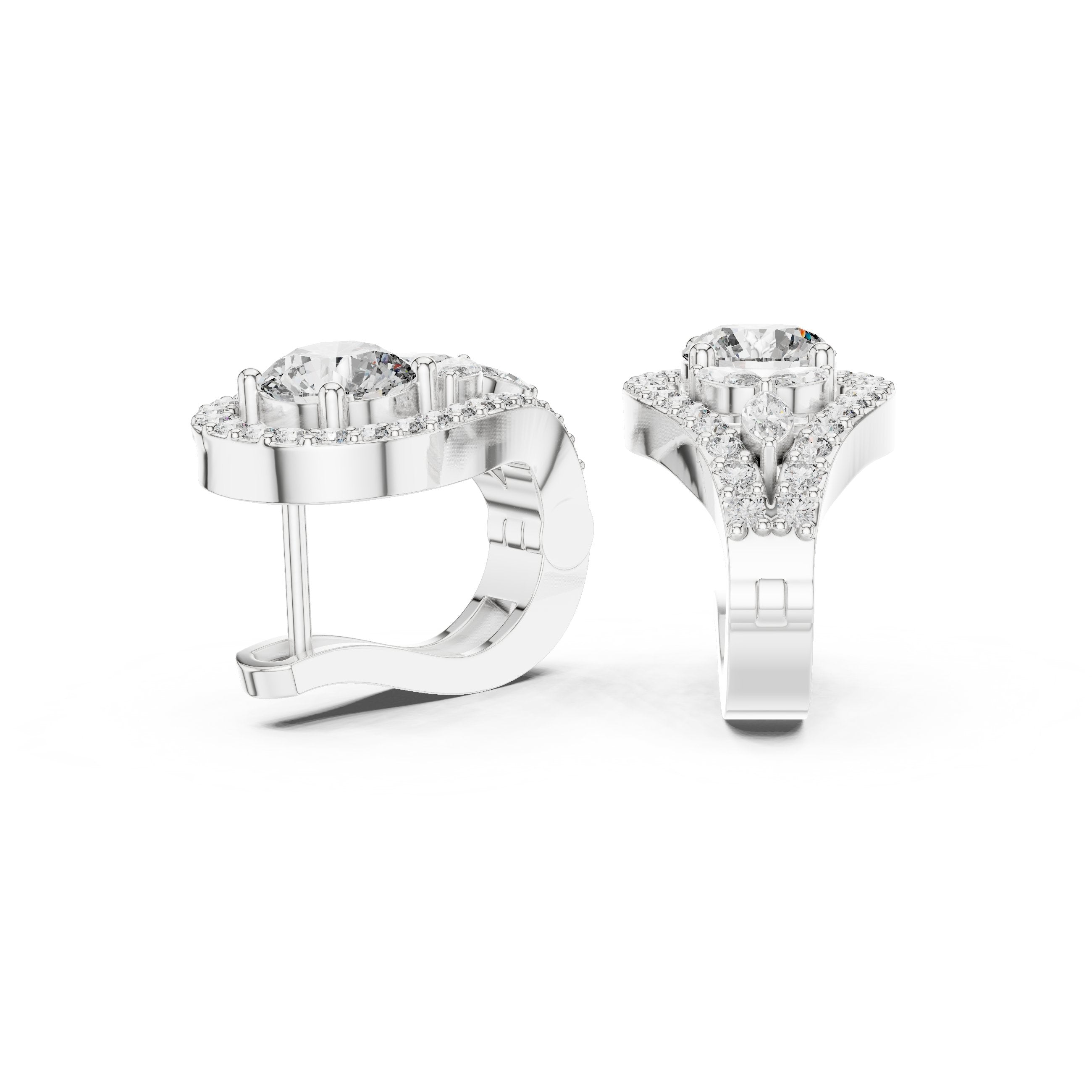 Cushion Hidden Halo Diamond Stud Earrings in White Gold - VYKA Diamonds