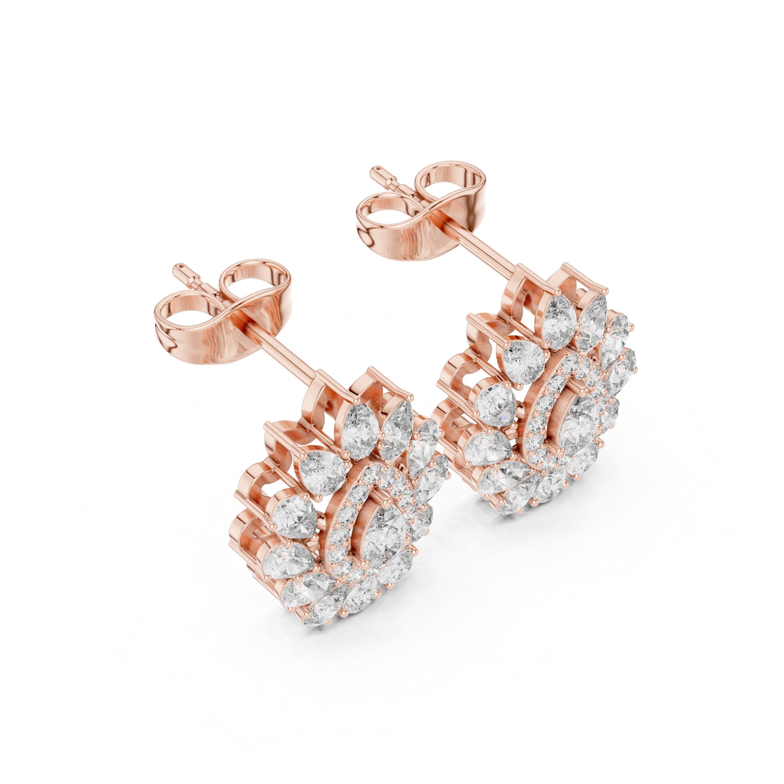 Radiant Hidden Halo Diamond Stud Earrings in Rose Gold - VYKA Diamonds