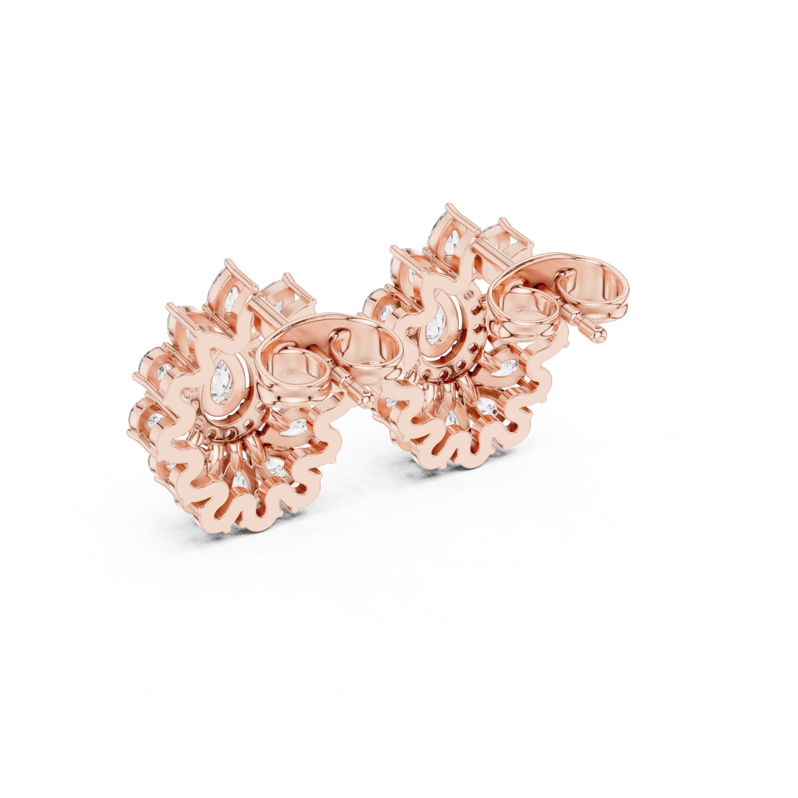 Radiant Hidden Halo Diamond Stud Earrings in Rose Gold - VYKA Diamonds