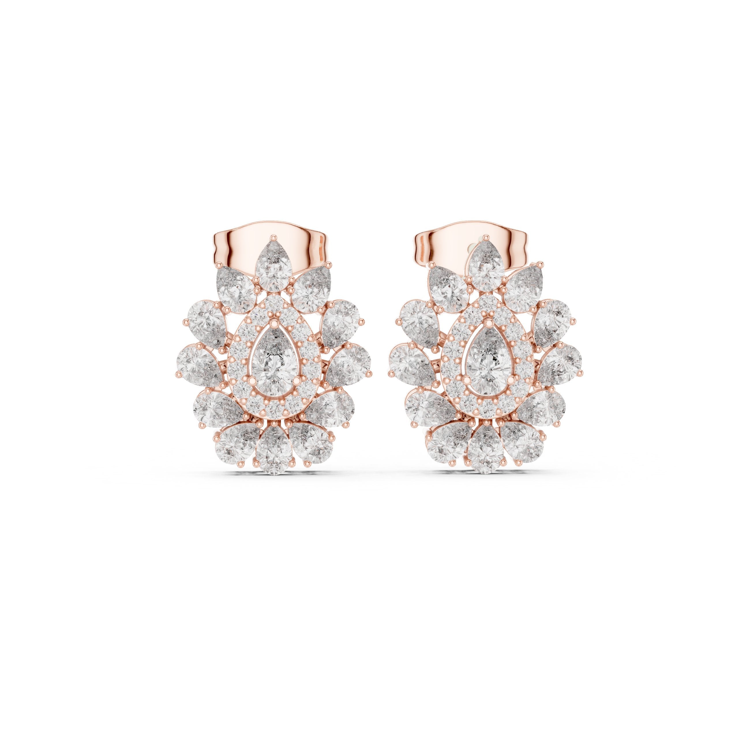 Radiant Hidden Halo Diamond Stud Earrings in Rose Gold - VYKA Diamonds
