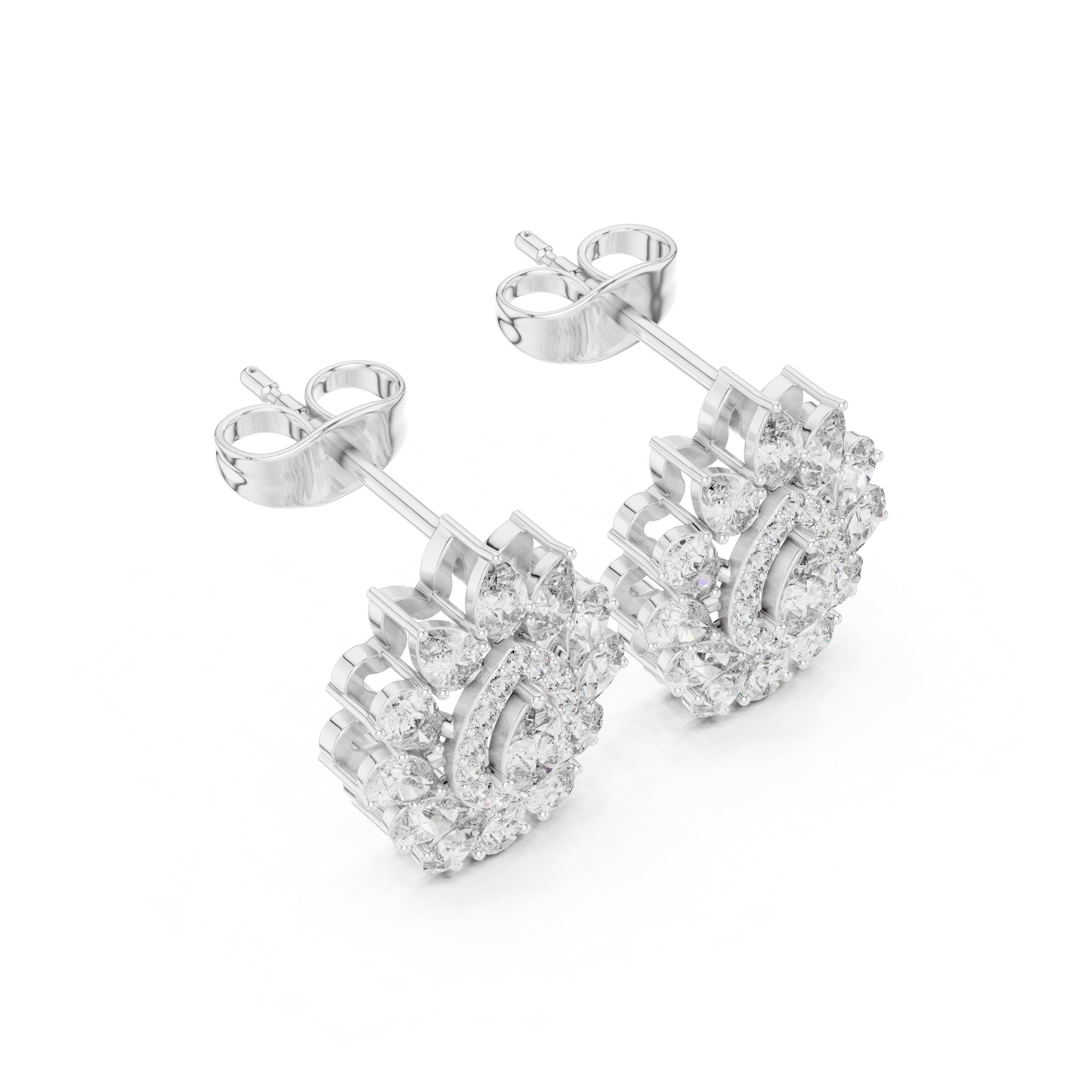 Radiant Hidden Halo Diamond Stud Earrings in White Gold - VYKA Diamonds