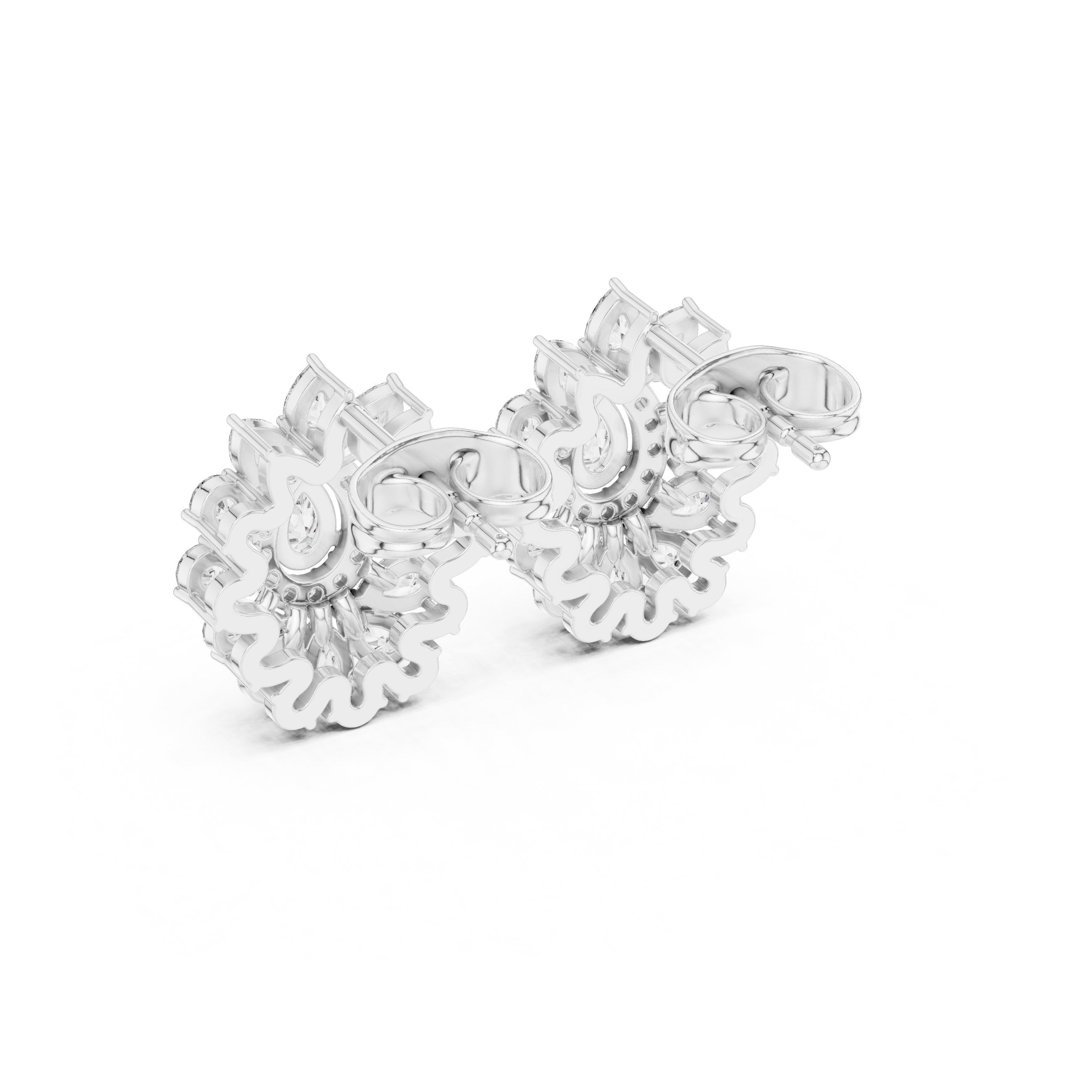 Radiant Hidden Halo Diamond Stud Earrings in White Gold - VYKA Diamonds