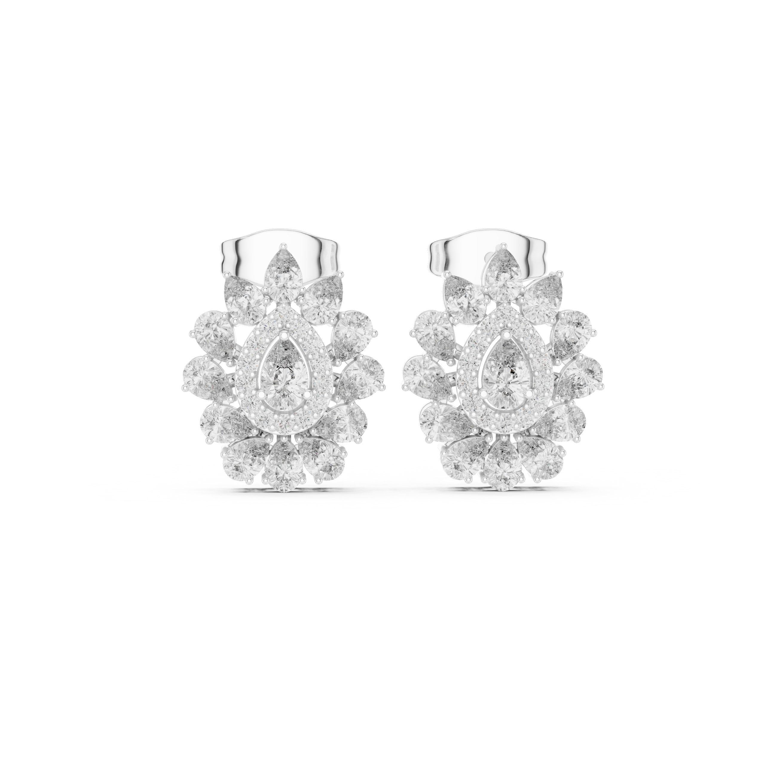 Radiant Hidden Halo Diamond Stud Earrings in White Gold - VYKA Diamonds
