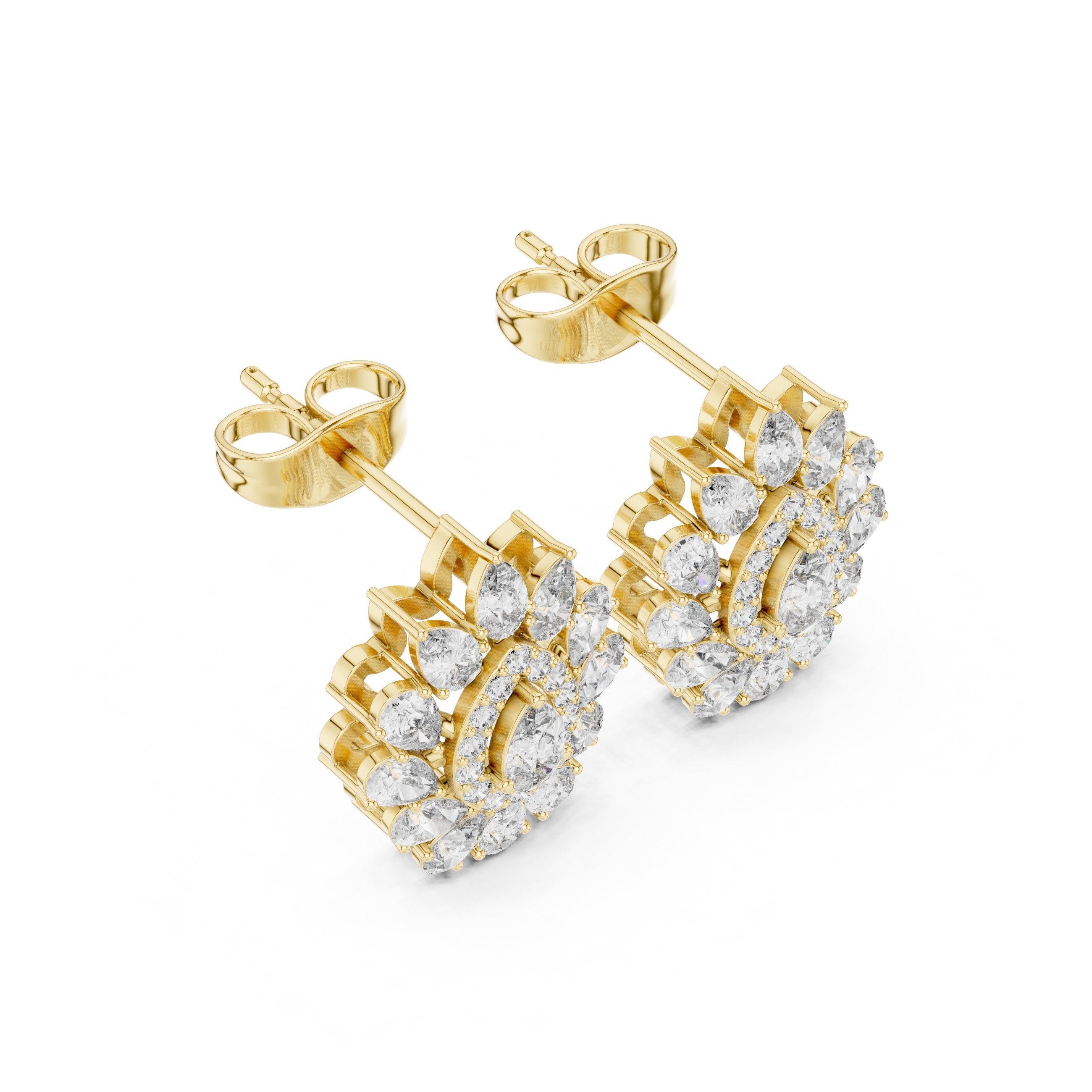 Radiant Hidden Halo Diamond Stud Earrings in Yellow Gold - VYKA Diamonds