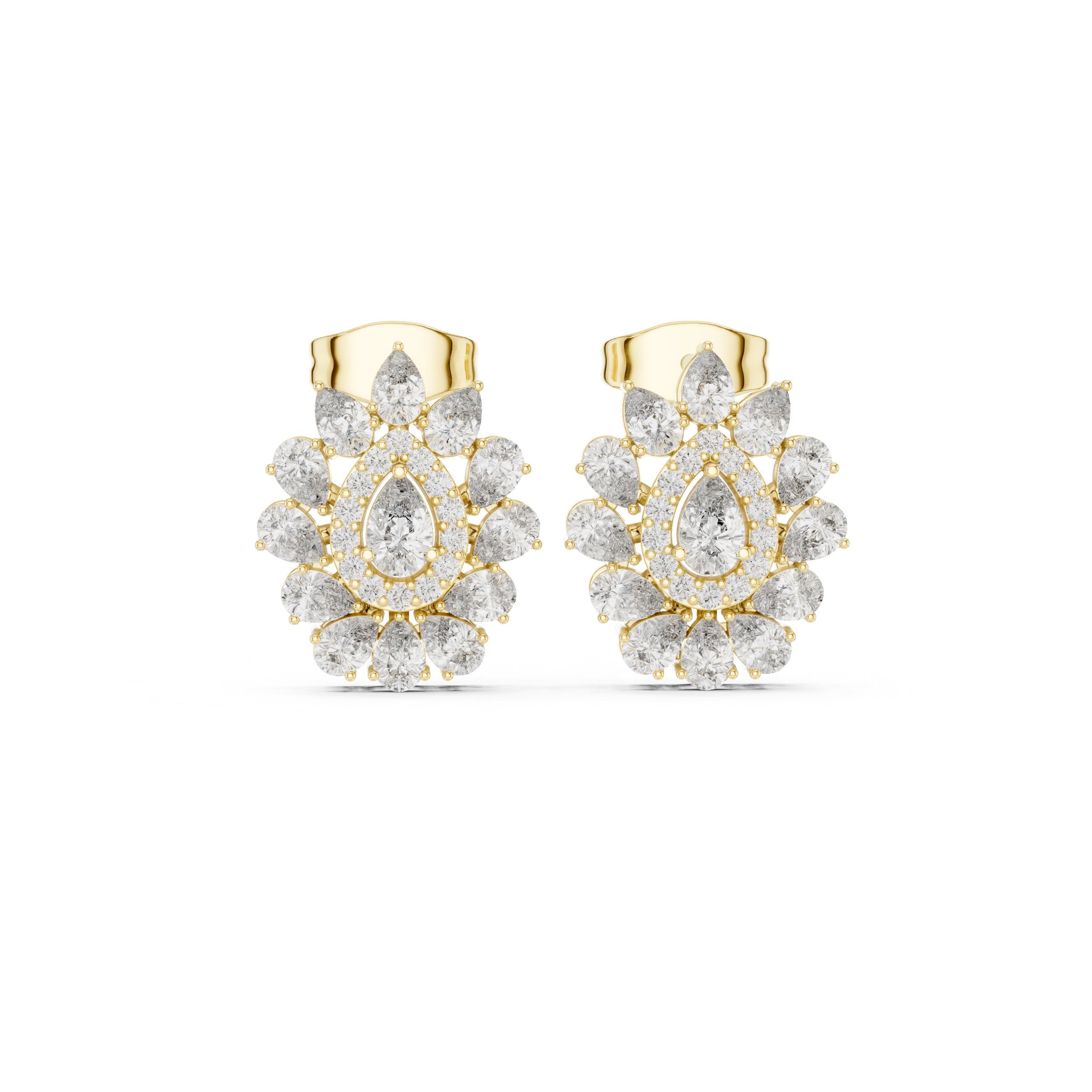 Radiant Hidden Halo Diamond Stud Earrings in Yellow Gold - VYKA Diamonds