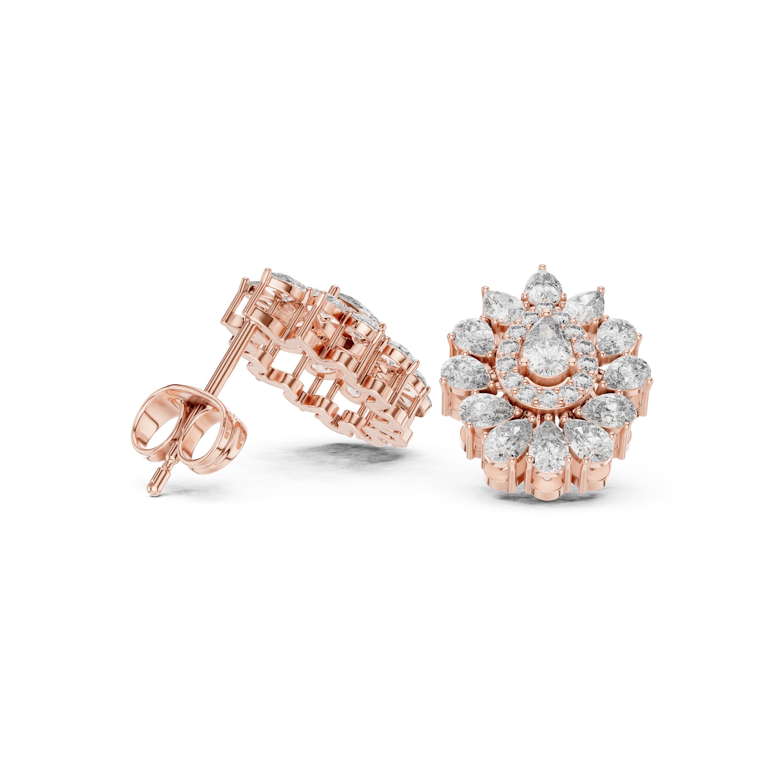 Radiant Hidden Halo Diamond Stud Earrings in Rose Gold - VYKA Diamonds