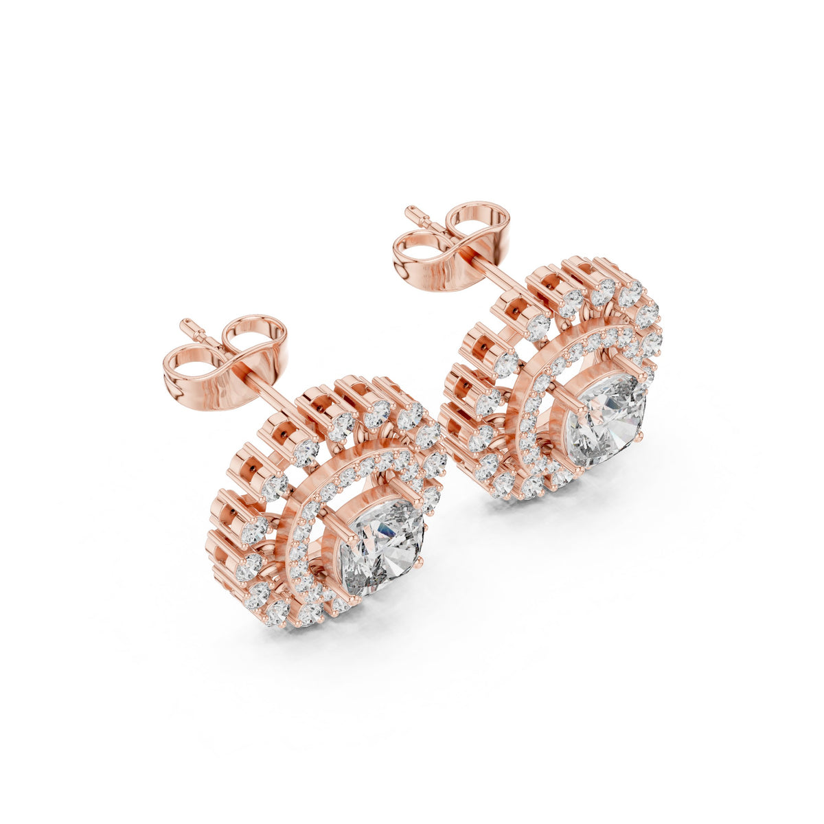 Cushion Floating Halo Diamond Stud Earrings in Rose Gold - VYKA Diamonds