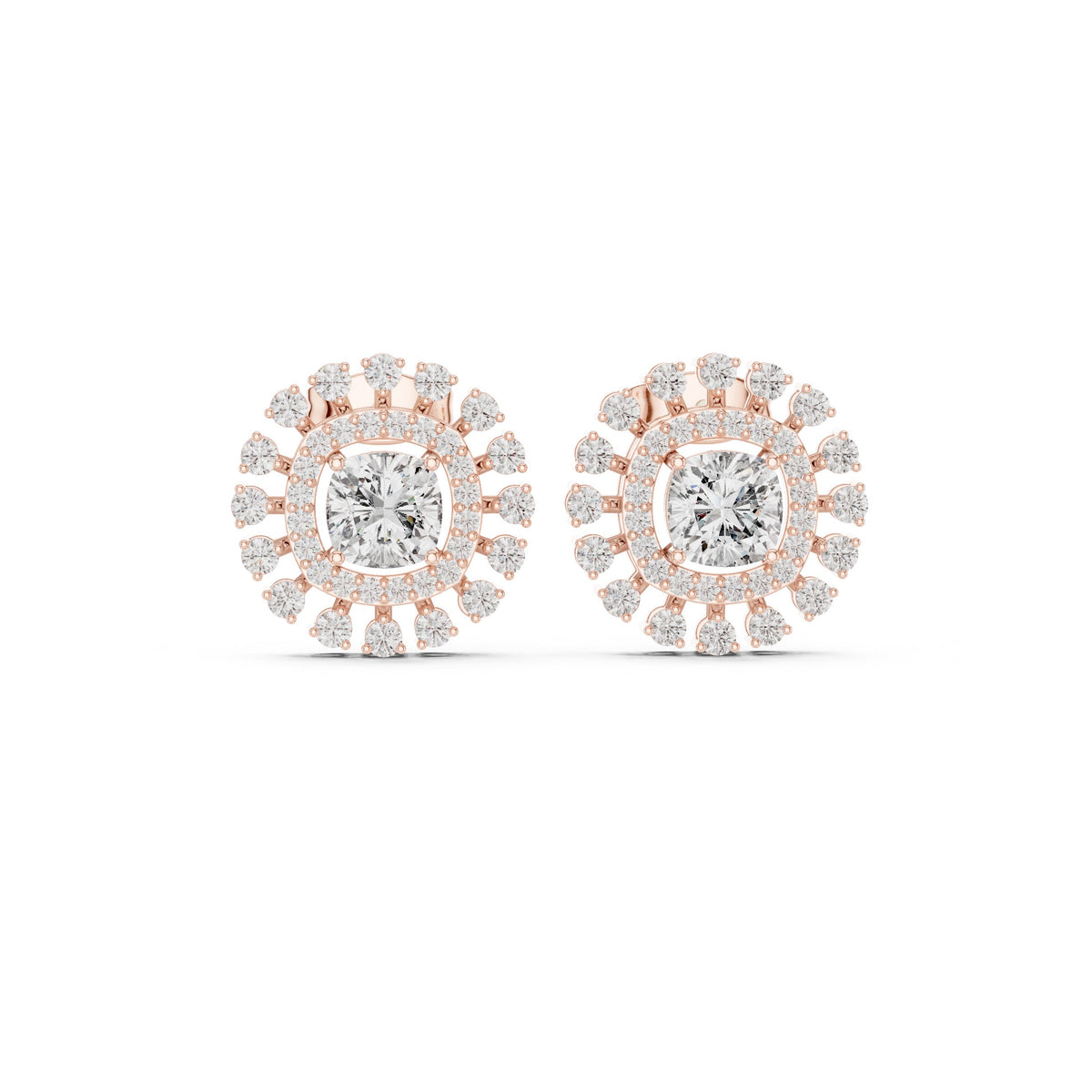 Cushion Floating Halo Diamond Stud Earrings