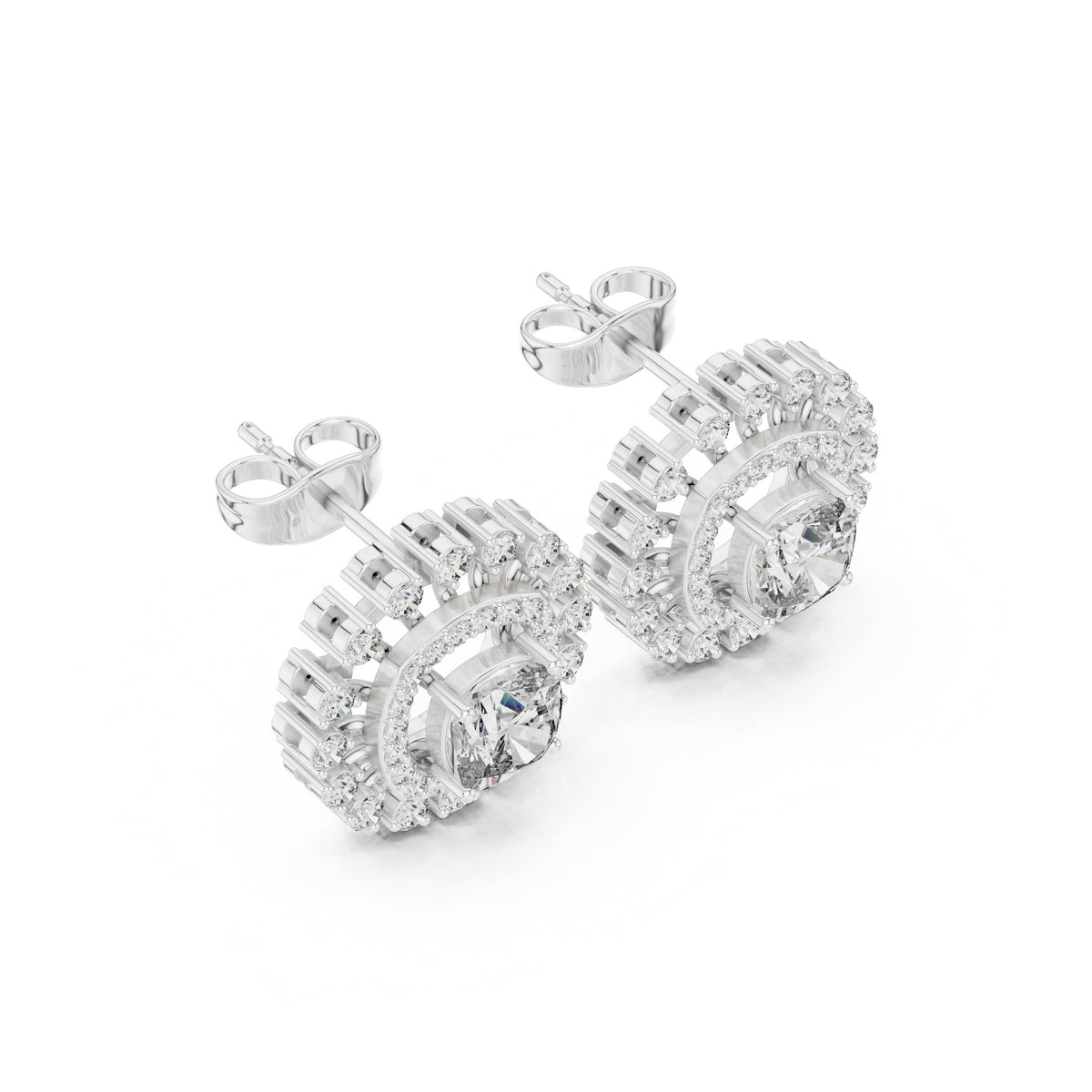 Cushion Floating Halo Diamond Stud Earrings in White Gold - VYKA Diamonds