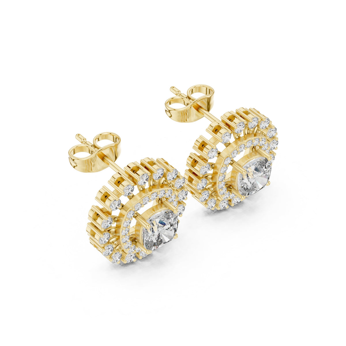 Cushion Floating Halo Diamond Stud Earrings