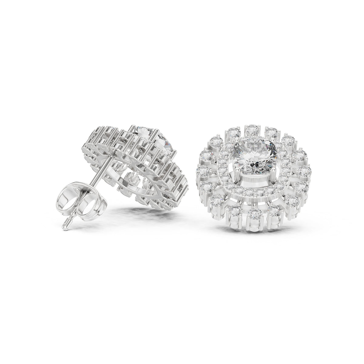 Cushion Floating Halo Diamond Stud Earrings