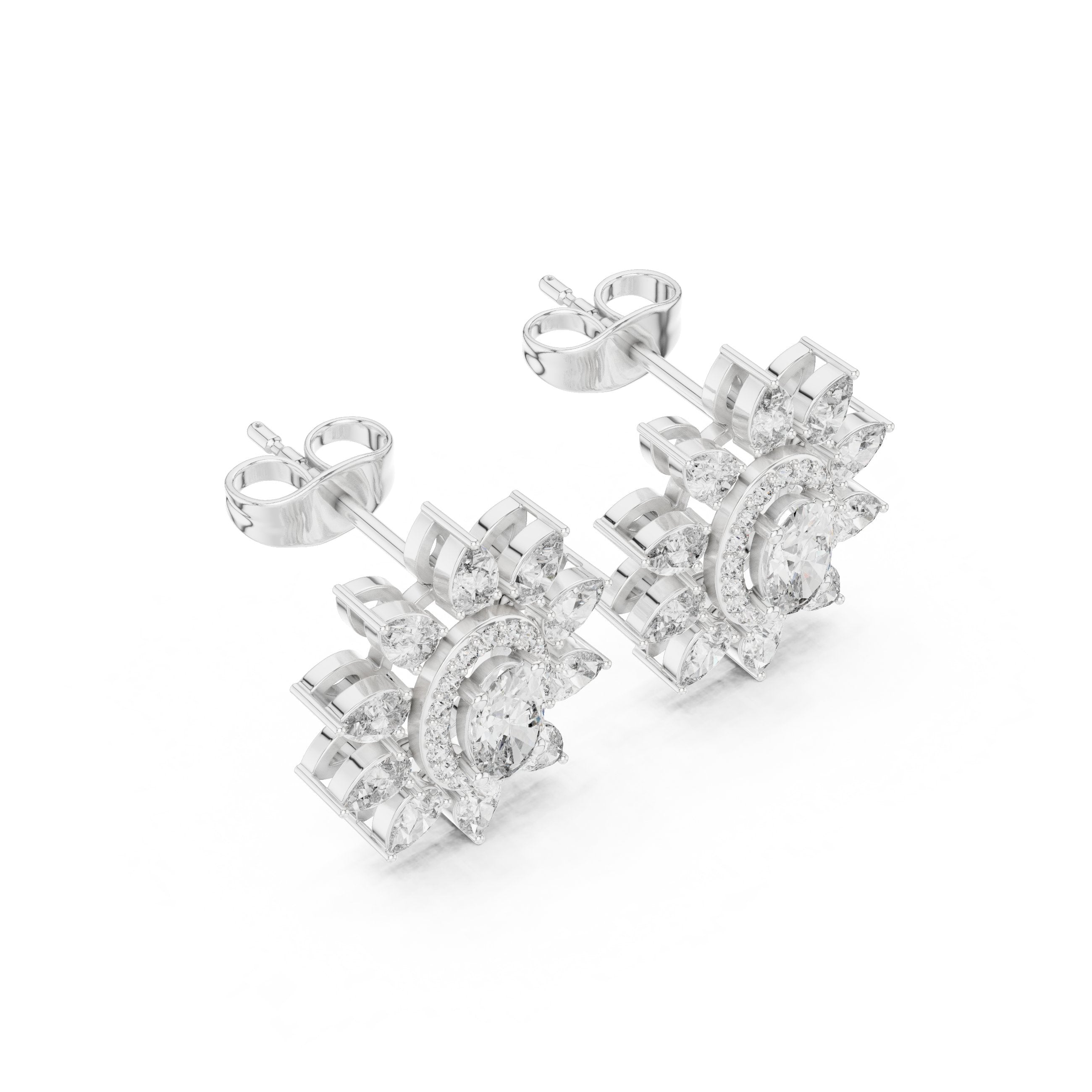 Radiant Floating Halo Diamond Stud Earrings in White Gold - VYKA Diamonds