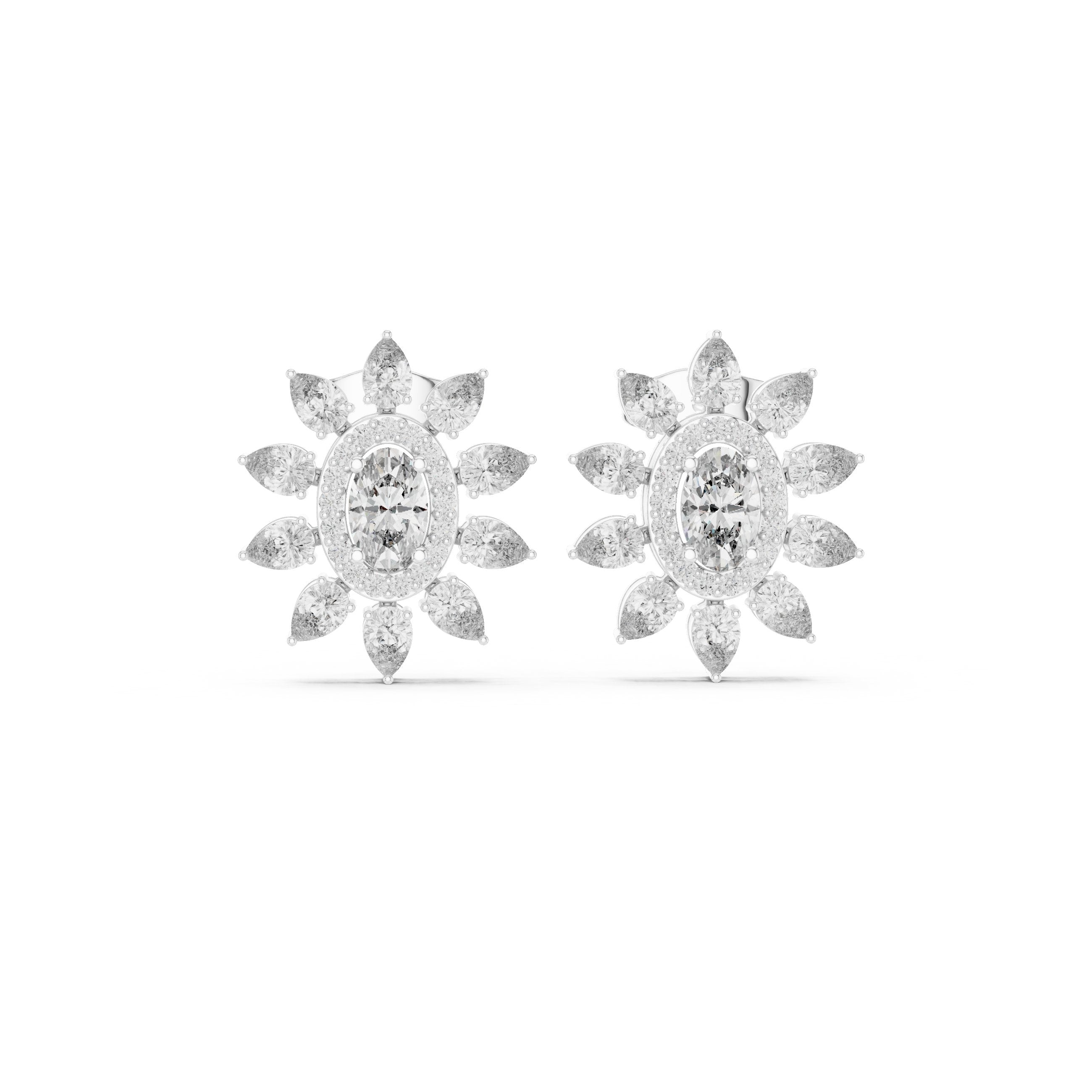 Radiant Floating Halo Diamond Stud Earrings in White Gold - VYKA Diamonds